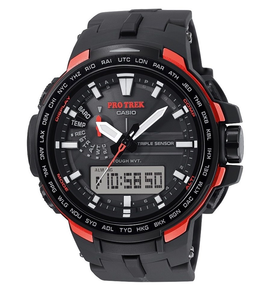 Casio Protrek PRW-6100Y-1E / PRW-6100Y-1ER - мужские наручные часы Casio Protrek PRW-6100Y-1E / PRW-6100Y-1ER - мужские наручные часыCasio<br><br><br>Бренд: Casio<br>Модель: Casio PRW-6100Y-1E<br>Артикул: PRW-6100Y-1E<br>Вариант артикула: PRW-6100Y-1ER<br>Коллекция: Protrek<br>Подколлекция: None<br>Страна: Япония<br>Пол: мужские<br>Тип механизма: кварцевые<br>Механизм: None<br>Количество камней: None<br>Автоподзавод: None<br>Источник энергии: от солнечной батареи<br>Срок службы элемента питания: None<br>Дисплей: стрелки + цифры<br>Цифры: отсутствуют<br>Водозащита: WR 100<br>Противоударные: None<br>Материал корпуса: нерж. сталь + пластик<br>Материал браслета: пластик<br>Материал безеля: None<br>Стекло: минеральное<br>Антибликовое покрытие: None<br>Цвет корпуса: None<br>Цвет браслета: None<br>Цвет циферблата: None<br>Цвет безеля: None<br>Размеры: 51.6x58x12.8 мм<br>Диаметр: None<br>Диаметр корпуса: None<br>Толщина: None<br>Ширина ремешка: None<br>Вес: 74 г<br>Спорт-функции: секундомер, таймер обратного отсчета, высотомер, барометр, термометр, компас<br>Подсветка: дисплея, стрелок<br>Вставка: None<br>Отображение даты: вечный календарь, число, день недели<br>Хронограф: None<br>Таймер: None<br>Термометр: None<br>Хронометр: None<br>GPS: None<br>Радиосинхронизация: None<br>Барометр: None<br>Скелетон: None<br>Дополнительная информация: ежечасный сигнал, функция сохранения энергии, функция включения/отключения звука кнопок, функция перемещения стрелок; работоспособность в полной темноте до 6 месяцев в обычном режиме и до 23 месяцев в режиме сохранения энергии<br>Дополнительные функции: индикатор запаса хода, второй часовой пояс, будильник (количество установок: 5)