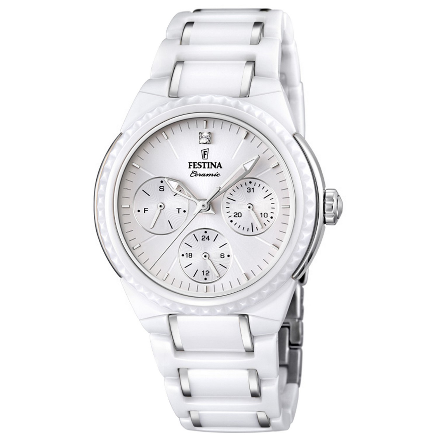 Festina F16699.1 - женские наручные часы из коллекции Ceramic Festina F16699.1 - женские наручные часы из коллекции CeramicFestina<br><br><br>Бренд: Festina<br>Модель: Festina F16699/1<br>Артикул: F16699.1<br>Вариант артикула: None<br>Коллекция: Ceramic<br>Подколлекция: None<br>Страна: Испания<br>Пол: женские<br>Тип механизма: кварцевые<br>Механизм: M6P29<br>Количество камней: None<br>Автоподзавод: None<br>Источник энергии: от батарейки<br>Срок службы элемента питания: None<br>Дисплей: None<br>Цифры: отсутствуют<br>Водозащита: WR 50<br>Противоударные: None<br>Материал корпуса: нерж. сталь + керамика<br>Материал браслета: нерж. сталь + керамика<br>Материал безеля: None<br>Стекло: минеральное<br>Антибликовое покрытие: None<br>Цвет корпуса: None<br>Цвет браслета: None<br>Цвет циферблата: None<br>Цвет безеля: None<br>Размеры: 38 мм<br>Диаметр: None<br>Диаметр корпуса: None<br>Толщина: None<br>Ширина ремешка: None<br>Вес: None<br>Спорт-функции: None<br>Подсветка: стрелок<br>Вставка: None<br>Отображение даты: число, день недели<br>Хронограф: None<br>Таймер: None<br>Термометр: None<br>Хронометр: None<br>GPS: None<br>Радиосинхронизация: None<br>Барометр: None<br>Скелетон: None<br>Дополнительная информация: None<br>Дополнительные функции: None