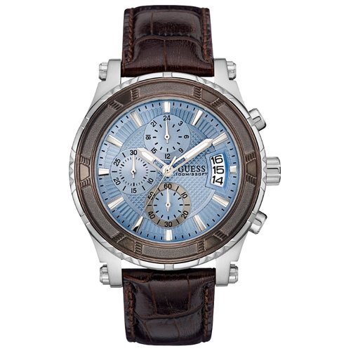 GUESS W0673G1 - мужские наручные часы GUESS W0673G1 - мужские наручные часыGUESS<br><br><br>Бренд: GUESS<br>Модель: GUESS W0673G1<br>Артикул: W0673G1<br>Вариант артикула: None<br>Коллекция: None<br>Подколлекция: None<br>Страна: США<br>Пол: мужские<br>Тип механизма: кварцевые<br>Механизм: None<br>Количество камней: None<br>Автоподзавод: None<br>Источник энергии: от батарейки<br>Срок службы элемента питания: None<br>Дисплей: стрелки<br>Цифры: отсутствуют<br>Водозащита: WR 100<br>Противоударные: None<br>Материал корпуса: нерж. сталь + алюминий, IP покрытие (частичное)<br>Материал браслета: кожа<br>Материал безеля: None<br>Стекло: минеральное<br>Антибликовое покрытие: None<br>Цвет корпуса: None<br>Цвет браслета: None<br>Цвет циферблата: None<br>Цвет безеля: None<br>Размеры: 46x12 мм<br>Диаметр: None<br>Диаметр корпуса: None<br>Толщина: None<br>Ширина ремешка: None<br>Вес: None<br>Спорт-функции: секундомер<br>Подсветка: стрелок<br>Вставка: None<br>Отображение даты: число<br>Хронограф: есть<br>Таймер: None<br>Термометр: None<br>Хронометр: None<br>GPS: None<br>Радиосинхронизация: None<br>Барометр: None<br>Скелетон: None<br>Дополнительная информация: None<br>Дополнительные функции: None