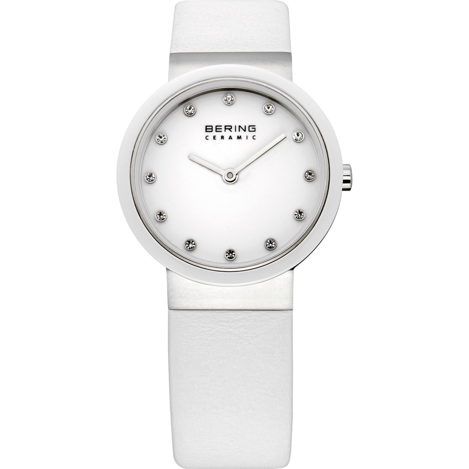 Bering 10729-854 - женские наручные часы из коллекции Ceramic Bering 10729-854 - женские наручные часы из коллекции CeramicBering<br>женские, сапфировое стекло, корпус из нерж. стали с безелем из керамики белого цвета, ремешок из кожи теленка белого цвета, циферблат белого цвета с 12-ю кристаллами swarovski<br><br>Бренд: Bering<br>Модель: Bering 10729-854<br>Артикул: 10729-854<br>Вариант артикула: ber-10729-854<br>Коллекция: Ceramic<br>Подколлекция: None<br>Страна: Дания<br>Пол: женские<br>Тип механизма: кварцевые<br>Механизм: None<br>Количество камней: None<br>Автоподзавод: None<br>Источник энергии: от батарейки<br>Срок службы элемента питания: None<br>Дисплей: стрелки<br>Цифры: отсутствуют<br>Водозащита: WR 50<br>Противоударные: None<br>Материал корпуса: нерж. сталь + керамика<br>Материал браслета: кожа (теленок)<br>Материал безеля: керамика<br>Стекло: сапфировое<br>Антибликовое покрытие: None<br>Цвет корпуса: серебристый<br>Цвет браслета: белый<br>Цвет циферблата: None<br>Цвет безеля: белый<br>Размеры: 29 мм<br>Диаметр: 29 мм<br>Диаметр корпуса: None<br>Толщина: None<br>Ширина ремешка: None<br>Вес: None<br>Спорт-функции: None<br>Подсветка: None<br>Вставка: кристаллы Swarovski<br>Отображение даты: None<br>Хронограф: None<br>Таймер: None<br>Термометр: None<br>Хронометр: None<br>GPS: None<br>Радиосинхронизация: None<br>Барометр: None<br>Скелетон: None<br>Дополнительная информация: None<br>Дополнительные функции: None