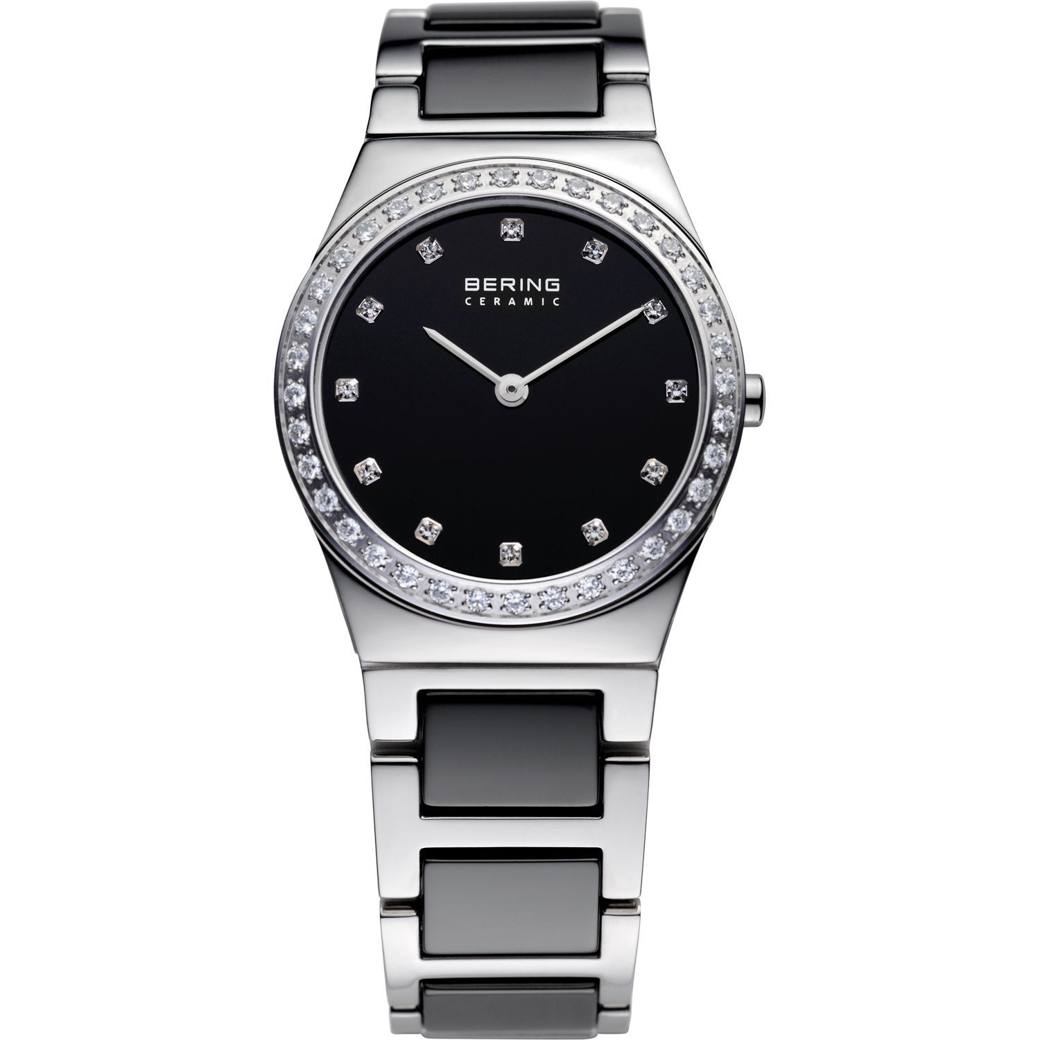 Bering 32430-742 - женские наручные часы из коллекции Ceramic Bering 32430-742 - женские наручные часы из коллекции CeramicBering<br>женские, сапфировое стекло, корпус из нерж. стали, безель с 36-ю кристаллами из стекла белого цвета, браслет из нерж. стали со вставками из керамики черного цвета, циферблат черного цвета с 12-ю кристаллами swarovski<br><br>Бренд: Bering<br>Модель: Bering 32430-742<br>Артикул: 32430-742<br>Вариант артикула: ber-32430-742<br>Коллекция: Ceramic<br>Подколлекция: None<br>Страна: Дания<br>Пол: женские<br>Тип механизма: кварцевые<br>Механизм: None<br>Количество камней: None<br>Автоподзавод: None<br>Источник энергии: от батарейки<br>Срок службы элемента питания: None<br>Дисплей: стрелки<br>Цифры: отсутствуют<br>Водозащита: WR 30<br>Противоударные: None<br>Материал корпуса: нерж. сталь<br>Материал браслета: нерж. сталь + керамика<br>Материал безеля: None<br>Стекло: сапфировое<br>Антибликовое покрытие: None<br>Цвет корпуса: серебристый<br>Цвет браслета: серебрянный<br>Цвет циферблата: None<br>Цвет безеля: None<br>Размеры: 30 мм<br>Диаметр: 30 мм<br>Диаметр корпуса: None<br>Толщина: None<br>Ширина ремешка: None<br>Вес: None<br>Спорт-функции: None<br>Подсветка: None<br>Вставка: кристаллы Swarovski<br>Отображение даты: None<br>Хронограф: None<br>Таймер: None<br>Термометр: None<br>Хронометр: None<br>GPS: None<br>Радиосинхронизация: None<br>Барометр: None<br>Скелетон: None<br>Дополнительная информация: None<br>Дополнительные функции: None