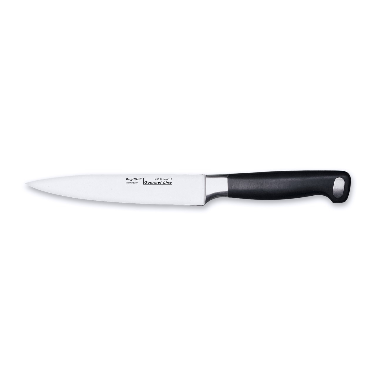 Нож универсальный гибкий 15см BergHOFF Gourmet 1399775 Нож универсальный гибкий 15см BergHOFF Gourmet 1399775Ножи универсальные<br>Нож универсальный гибкий 15см BergHOFF Gourmet 1399775<br> <br>Ножи серии Gourmet - это лучший выбор для вашей кухни. Лезвия из хромомолибденованадиевой стали (X50CrMoV15) прочные и очень долговечные. Ножи, изготовлены из единого куска твердой высокоуглеродистой стали, пятно- и коррозиеустойчивые. Тяжелая кованая шейка обеспечивает идеальный баланс и безопасность для рук. Ручка, разработанная для безопасного захвата, изготовлена из синтетического материала, известного своей твердостью и прочностью. Заточены вручную.Универсальный нож идеален для всех нарезочных работ, требующих точности.<br>Официальный продавец BergHOFF<br>