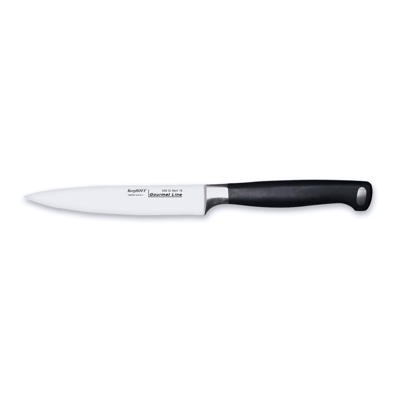 Нож универсальный 12см BergHOFF Gourmet 1399799 Нож универсальный 12см BergHOFF Gourmet 1399799Ножи универсальные<br>Ножи серии Gourmet - это лучший выбор для вашей кухни. Лезвия из хромомолибденованадиевой стали (X50CrMoV15) прочные и очень долговечные. Ножи, изготовлены из единого куска твердой высокоуглеродистой стали, пятно- и коррозиеустойчивые. Тяжелая кованая шейка обеспечивает идеальный баланс и безопасность для рук. Ручка, разработанная для безопасного захвата, изготовлена из синтетического материала, известного своей твердостью и прочностью. Заточены вручную.Универсальный нож идеален для всех нарезочных работ, требующих точности.<br>Официальный продавец BergHOFF<br>