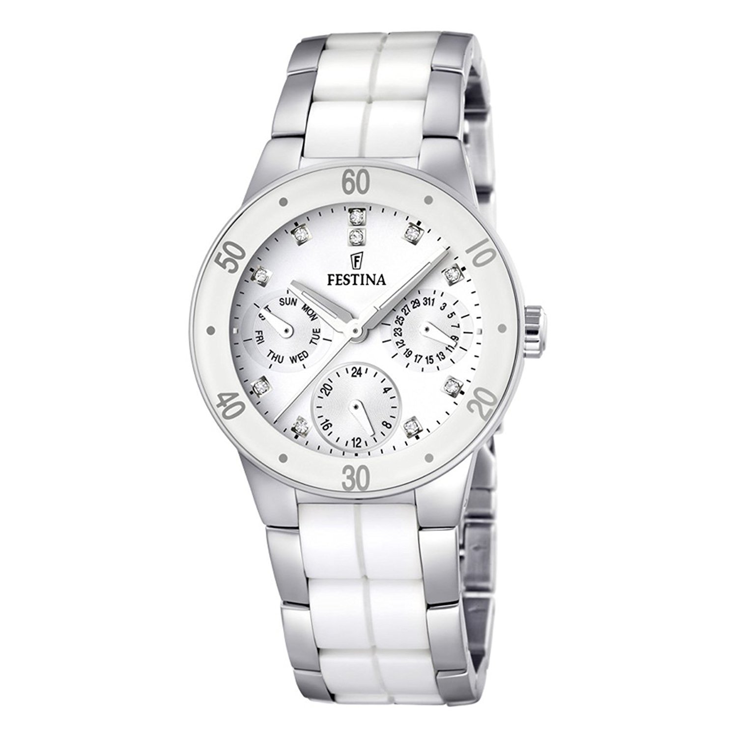 Festina F16530.3 - женские наручные часы из коллекции Multifunction Festina F16530.3 - женские наручные часы из коллекции MultifunctionFestina<br><br><br>Бренд: Festina<br>Модель: Festina F16530/3<br>Артикул: F16530.3<br>Вариант артикула: None<br>Коллекция: Multifunction<br>Подколлекция: None<br>Страна: Испания<br>Пол: женские<br>Тип механизма: кварцевые<br>Механизм: M6P29<br>Количество камней: None<br>Автоподзавод: None<br>Источник энергии: от батарейки<br>Срок службы элемента питания: None<br>Дисплей: стрелки<br>Цифры: отсутствуют<br>Водозащита: WR 50<br>Противоударные: None<br>Материал корпуса: нерж. сталь + керамика<br>Материал браслета: нерж. сталь + керамика<br>Материал безеля: None<br>Стекло: минеральное<br>Антибликовое покрытие: None<br>Цвет корпуса: None<br>Цвет браслета: None<br>Цвет циферблата: None<br>Цвет безеля: None<br>Размеры: 35x10 мм<br>Диаметр: None<br>Диаметр корпуса: None<br>Толщина: None<br>Ширина ремешка: None<br>Вес: None<br>Спорт-функции: None<br>Подсветка: стрелок<br>Вставка: None<br>Отображение даты: число, день недели<br>Хронограф: None<br>Таймер: None<br>Термометр: None<br>Хронометр: None<br>GPS: None<br>Радиосинхронизация: None<br>Барометр: None<br>Скелетон: None<br>Дополнительная информация: None<br>Дополнительные функции: None