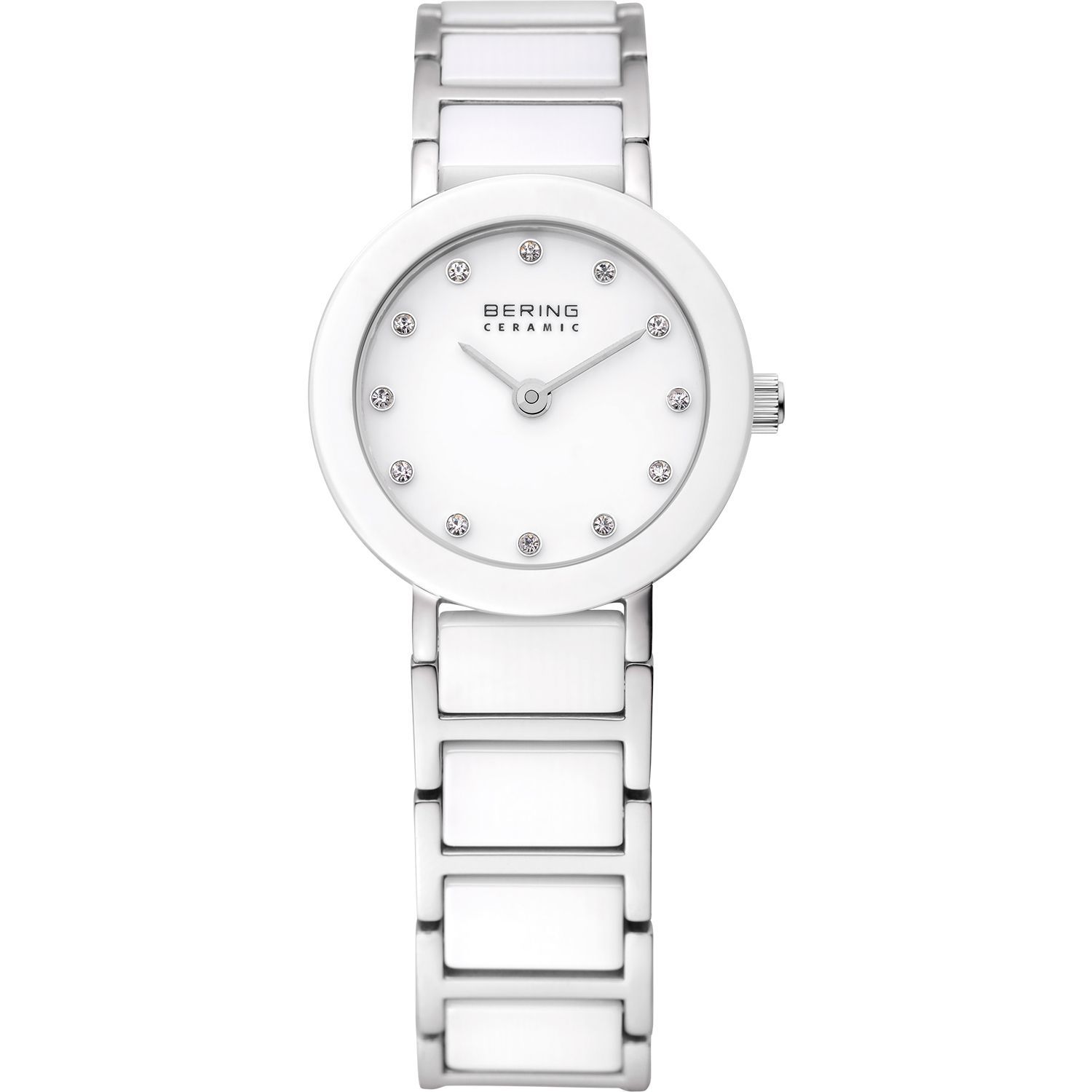 Bering 11422-754 - женские наручные часы из коллекции Ceramic Bering 11422-754 - женские наручные часы из коллекции CeramicBering<br>женские, сапфировое стекло, корпус из нерж. стали с безелем из керамики белого цвета, браслет из нерж. стали со вставками из керамики белого цвета и 2-мя дополнительными звеньями в комплекте, циферблат белого цвета с 12-ю кристаллами swarovski<br><br>Бренд: Bering<br>Модель: Bering 11422-754<br>Артикул: 11422-754<br>Вариант артикула: ber-11422-754<br>Коллекция: Ceramic<br>Подколлекция: None<br>Страна: Дания<br>Пол: женские<br>Тип механизма: кварцевые<br>Механизм: Miyota 5Y20<br>Количество камней: None<br>Автоподзавод: None<br>Источник энергии: от батарейки<br>Срок службы элемента питания: None<br>Дисплей: стрелки<br>Цифры: отсутствуют<br>Водозащита: WR 50<br>Противоударные: None<br>Материал корпуса: нерж. сталь + керамика<br>Материал браслета: нерж. сталь + керамика<br>Материал безеля: керамика<br>Стекло: сапфировое<br>Антибликовое покрытие: None<br>Цвет корпуса: серебристый<br>Цвет браслета: серебрянный<br>Цвет циферблата: None<br>Цвет безеля: белый<br>Размеры: 22x7 мм<br>Диаметр: 22 мм<br>Диаметр корпуса: None<br>Толщина: None<br>Ширина ремешка: None<br>Вес: None<br>Спорт-функции: None<br>Подсветка: None<br>Вставка: None<br>Отображение даты: None<br>Хронограф: None<br>Таймер: None<br>Термометр: None<br>Хронометр: None<br>GPS: None<br>Радиосинхронизация: None<br>Барометр: None<br>Скелетон: None<br>Дополнительная информация: None<br>Дополнительные функции: None