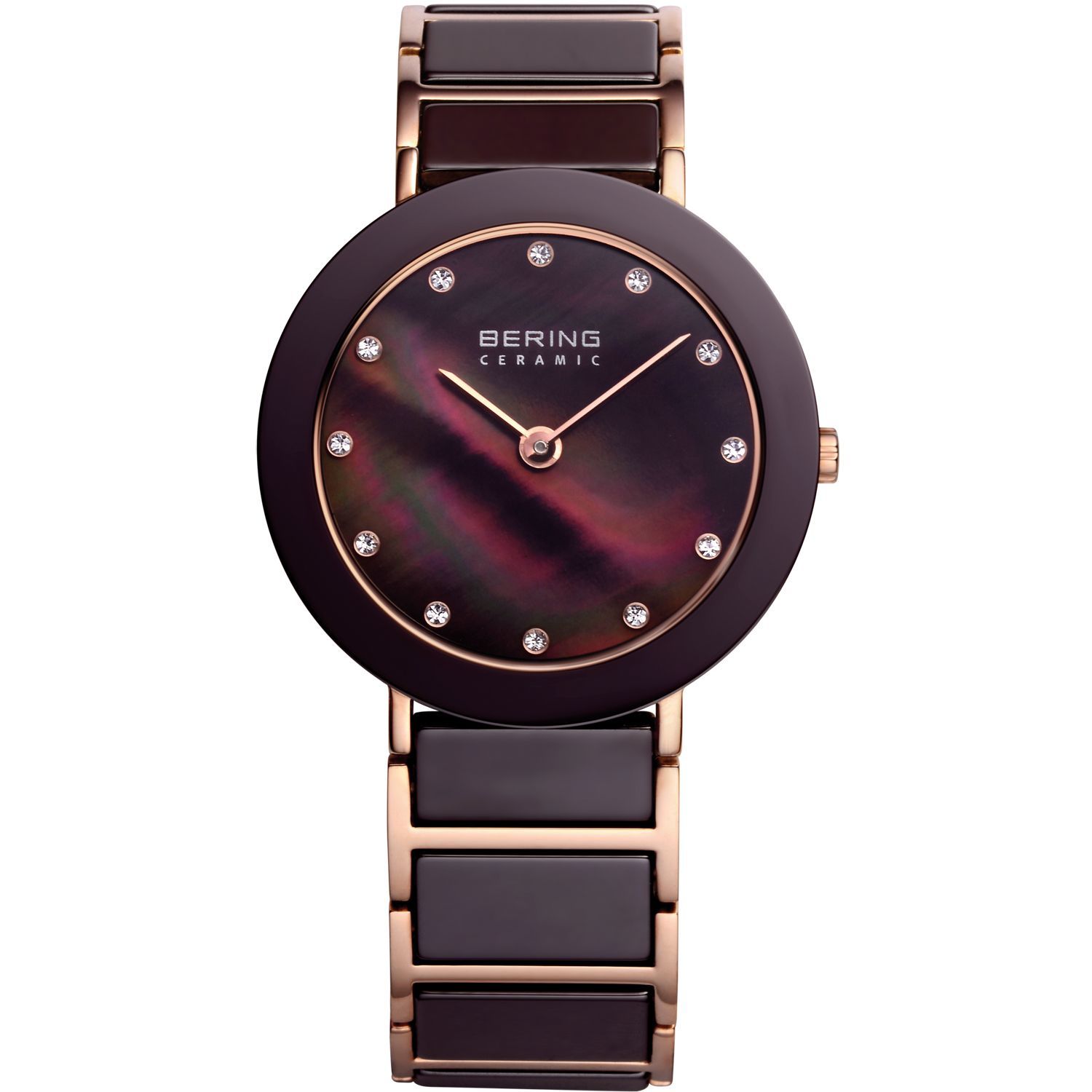 Bering 11435-765 - женские наручные часы из коллекции Ceramic Bering 11435-765 - женские наручные часы из коллекции CeramicBering<br>женские, сапфировое стекло, шоколадная керамика, корпус из нерж. стали с безелем из керамики коричневого цвета, браслет из нерж. стали с покрытием pvd цвета розового золота со вставками из керамики коричневого цвета, циферблат перламутровый коричневого цвета с 12-ю кристаллами swarovski<br><br>Бренд: Bering<br>Модель: Bering 11435-765<br>Артикул: 11435-765<br>Вариант артикула: ber-11435-765<br>Коллекция: Ceramic<br>Подколлекция: None<br>Страна: Дания<br>Пол: женские<br>Тип механизма: кварцевые<br>Механизм: None<br>Количество камней: None<br>Автоподзавод: None<br>Источник энергии: от батарейки<br>Срок службы элемента питания: None<br>Дисплей: стрелки<br>Цифры: отсутствуют<br>Водозащита: WR 50<br>Противоударные: None<br>Материал корпуса: нерж. сталь + керамика<br>Материал браслета: нерж. сталь + керамика, PVD покрытие (частичное): позолота<br>Материал безеля: керамика<br>Стекло: сапфировое<br>Антибликовое покрытие: None<br>Цвет корпуса: розовое золото<br>Цвет браслета: розовое золото<br>Цвет циферблата: None<br>Цвет безеля: коричневый<br>Размеры: 35 мм<br>Диаметр: 35 мм<br>Диаметр корпуса: None<br>Толщина: None<br>Ширина ремешка: None<br>Вес: None<br>Спорт-функции: None<br>Подсветка: None<br>Вставка: кристаллы Swarovski<br>Отображение даты: None<br>Хронограф: None<br>Таймер: None<br>Термометр: None<br>Хронометр: None<br>GPS: None<br>Радиосинхронизация: None<br>Барометр: None<br>Скелетон: None<br>Дополнительная информация: None<br>Дополнительные функции: None