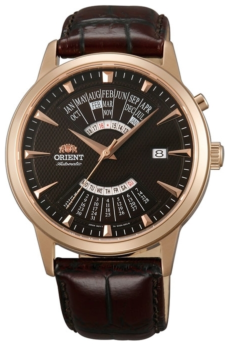 Orient EU0A001T / FEU0A001TH - мужские наручные часы Orient EU0A001T / FEU0A001TH - мужские наручные часыORIENT<br><br><br>Бренд: ORIENT<br>Модель: ORIENT EU0A001T<br>Артикул: EU0A001T<br>Вариант артикула: FEU0A001TH<br>Коллекция: None<br>Подколлекция: None<br>Страна: Япония<br>Пол: мужские<br>Тип механизма: механические<br>Механизм: (EU)46D40<br>Количество камней: 21<br>Автоподзавод: есть<br>Источник энергии: пружинный механизм<br>Срок службы элемента питания: None<br>Дисплей: стрелки<br>Цифры: отсутствуют<br>Водозащита: WR 50<br>Противоударные: None<br>Материал корпуса: нерж. сталь, полное покрытие корпуса<br>Материал браслета: кожа<br>Материал безеля: None<br>Стекло: минеральное<br>Антибликовое покрытие: None<br>Цвет корпуса: None<br>Цвет браслета: None<br>Цвет циферблата: None<br>Цвет безеля: None<br>Размеры: 42x11.3 мм<br>Диаметр: None<br>Диаметр корпуса: None<br>Толщина: None<br>Ширина ремешка: None<br>Вес: 70 г<br>Спорт-функции: None<br>Подсветка: None<br>Вставка: None<br>Отображение даты: число, месяц, год, день недели<br>Хронограф: None<br>Таймер: None<br>Термометр: None<br>Хронометр: None<br>GPS: None<br>Радиосинхронизация: None<br>Барометр: None<br>Скелетон: None<br>Дополнительная информация: календарь до 2031 года<br>Дополнительные функции: None