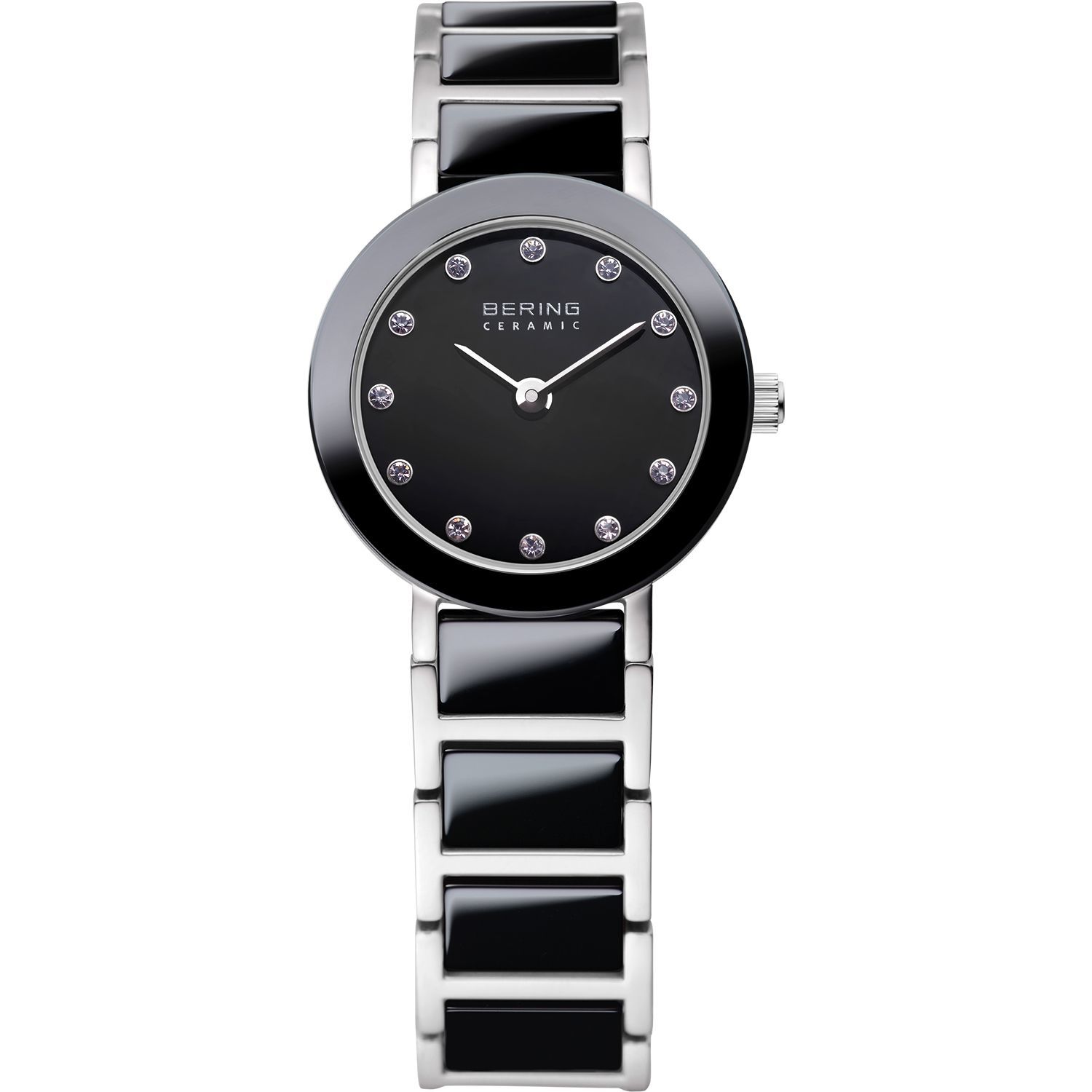 Bering 11422-742 - женские наручные часы из коллекции Ceramic Bering 11422-742 - женские наручные часы из коллекции CeramicBering<br>женские, сапфировое стекло, корпус из нерж. стали с безелем из керамики черного цвета,браслет из нерж. стали со вставками из керамики черного цвета и 2-мя дополнительными звеньями в комплекте, циферблат черного цвета с 12-ю кристаллами swarovski<br><br>Бренд: Bering<br>Модель: Bering 11422-742<br>Артикул: 11422-742<br>Вариант артикула: ber-11422-742<br>Коллекция: Ceramic<br>Подколлекция: None<br>Страна: Дания<br>Пол: женские<br>Тип механизма: кварцевые<br>Механизм: None<br>Количество камней: None<br>Автоподзавод: None<br>Источник энергии: от батарейки<br>Срок службы элемента питания: None<br>Дисплей: стрелки<br>Цифры: отсутствуют<br>Водозащита: WR 50<br>Противоударные: None<br>Материал корпуса: нерж. сталь + керамика<br>Материал браслета: нерж. сталь + керамика<br>Материал безеля: керамика<br>Стекло: сапфировое<br>Антибликовое покрытие: None<br>Цвет корпуса: серебристый<br>Цвет браслета: серебрянный<br>Цвет циферблата: None<br>Цвет безеля: черный<br>Размеры: 22 мм<br>Диаметр: 22 мм<br>Диаметр корпуса: None<br>Толщина: None<br>Ширина ремешка: None<br>Вес: None<br>Спорт-функции: None<br>Подсветка: None<br>Вставка: None<br>Отображение даты: None<br>Хронограф: None<br>Таймер: None<br>Термометр: None<br>Хронометр: None<br>GPS: None<br>Радиосинхронизация: None<br>Барометр: None<br>Скелетон: None<br>Дополнительная информация: None<br>Дополнительные функции: None