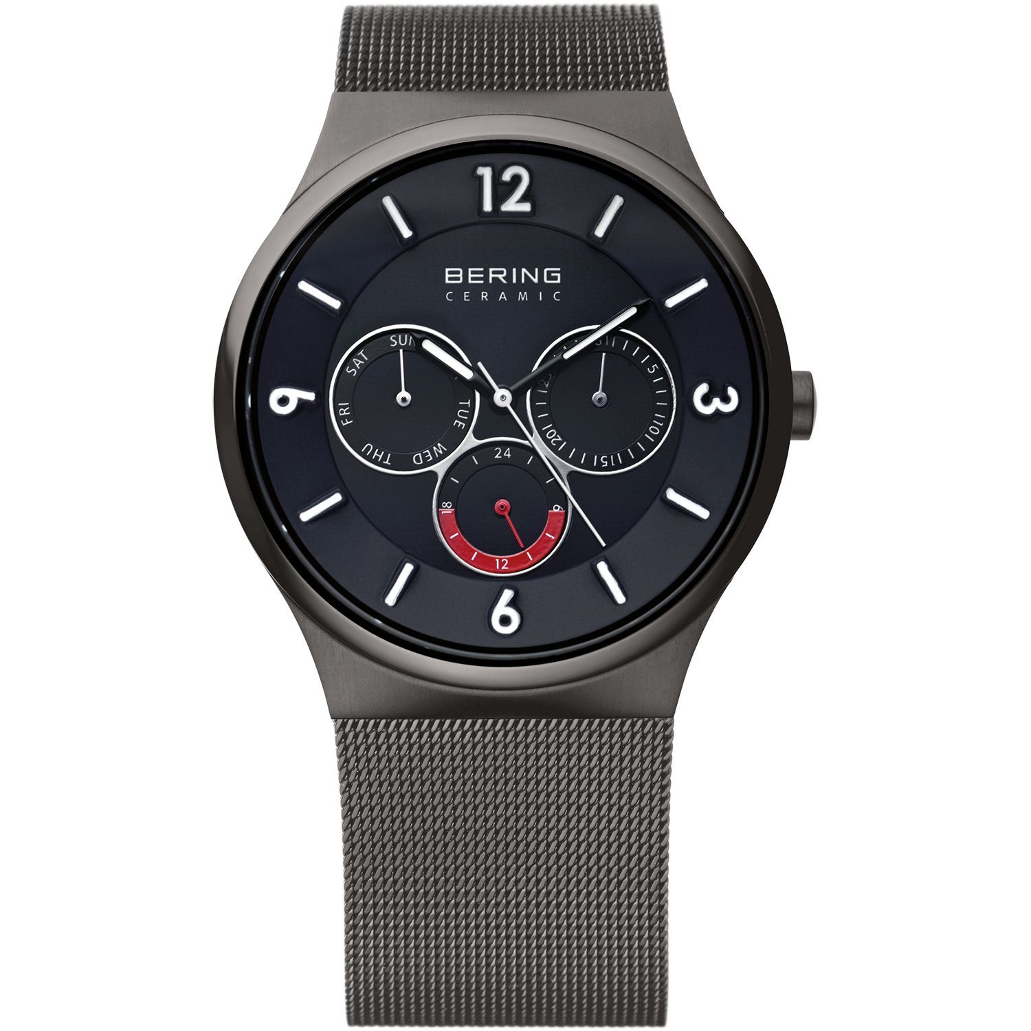 Bering 33440-077 - мужские наручные часы из коллекции Ceramic Bering 33440-077 - мужские наручные часы из коллекции CeramicBering<br>мужские, сапфировое стекло, корпус из керамики черного цвета , браслет из нерж. стали с покрытием pvd черного цвета , циферблат черного цвета, центральная секундная стрелка, с числовым календарем, календарем дня недели и индикатором 24 часа<br><br>Бренд: Bering<br>Модель: Bering 33440-077<br>Артикул: 33440-077<br>Вариант артикула: ber-33440-077<br>Коллекция: Ceramic<br>Подколлекция: None<br>Страна: Дания<br>Пол: мужские<br>Тип механизма: кварцевые<br>Механизм: None<br>Количество камней: None<br>Автоподзавод: None<br>Источник энергии: от батарейки<br>Срок службы элемента питания: None<br>Дисплей: стрелки<br>Цифры: арабские<br>Водозащита: WR 50<br>Противоударные: None<br>Материал корпуса: керамика<br>Материал браслета: нерж. сталь, PVD покрытие (полное)<br>Материал безеля: керамика<br>Стекло: сапфировое<br>Антибликовое покрытие: None<br>Цвет корпуса: серый<br>Цвет браслета: серый<br>Цвет циферблата: None<br>Цвет безеля: серый<br>Размеры: 40 мм<br>Диаметр: 40 мм<br>Диаметр корпуса: None<br>Толщина: None<br>Ширина ремешка: None<br>Вес: None<br>Спорт-функции: None<br>Подсветка: стрелок<br>Вставка: None<br>Отображение даты: число, день недели<br>Хронограф: None<br>Таймер: None<br>Термометр: None<br>Хронометр: None<br>GPS: None<br>Радиосинхронизация: None<br>Барометр: None<br>Скелетон: None<br>Дополнительная информация: None<br>Дополнительные функции: None
