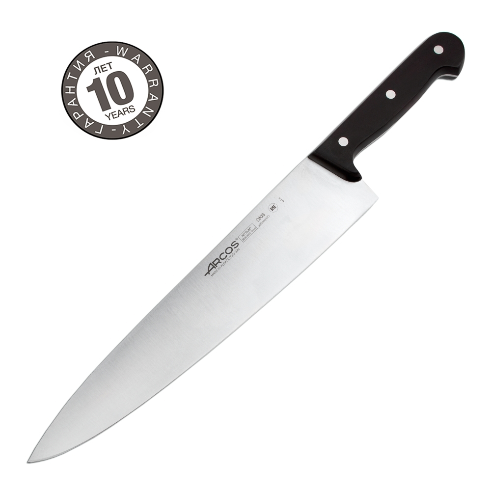 Нож кухонный Шеф 30 см ARCOS Universal арт. 2808-B Нож кухонный Шеф 30 см ARCOS Universal арт. 2808-BArcos (Испания)<br>Нож кухонный Шеф 30 см ARCOS Universal арт. 2808-B<br> <br>Классический дизайн, привычный цвет, оптимальные, формы, прочные и долговечные лезвия, изготовленные из высококачественной нержавеющей стали NITRUM®, удобные рукоятки с полиоксиметиленовыми накладками — все это блестяще воплощено в кухонных ножах серии Universal.<br>Официальный продавец ARCOS<br>