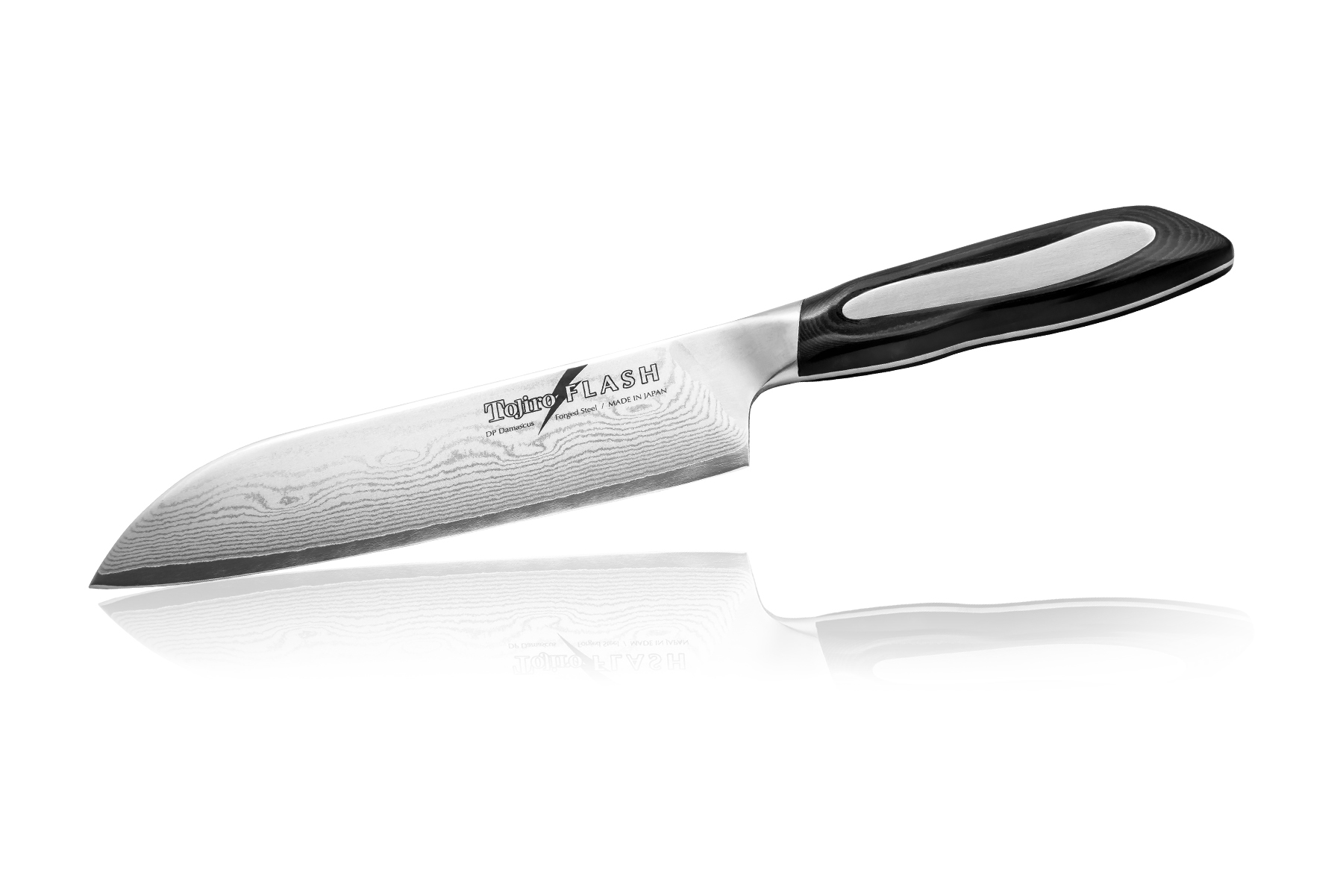 Нож кухонный стальной Сантоку (180мм) Tojiro Flash Damascus FF-SA180 Нож кухонный стальной Сантоку (180мм) Tojiro Flash Damascus FF-SA180Tojiro Flash Damascus<br>Нож кухонный стальной Сантоку (180мм) Tojiro Flash Damascus FF-SA180<br> <br>Премиум серия ножей Tojiro Flash Damascus изначально была выпущена эксклюзивно для экспорта за границу Японии.<br>Ножи серии Tojiro Flash Damascus отличает высокая эргономичность рукоятей и клинки, изготовленные с использованием технологии Damascus DP. Рукояти ножей серии Tojiro Flash Damascus изготовлены с использованием материала Micarta. Этот материал используется при изготовлении туристических и охотничьих ножей, ножей, которые должны выдерживать экстремальные нагрузки при эксплуатации в неблагоприятных условиях. Стальные накладки рукояти приварены к хвостовику и окружены Micarta. Технология производства таких рукоятей требует повышенных временных и трудозатрат.<br>Сталь придает рукоятям ножей серии Tojiro Flash Damascus должный вес, а Micarta обеспечивает неповторимый комфорт при работе этими ножами. Клинки ножей серии Tojiro Flash Damascus изготовлены из стали VG-10, разработанной специально для производства ножей. Режущий слой закален до 61HRC. Более мягкие обкладки из дамаска предохраняют клинки от поломки, позволяя закалить режущий слой на максимальную твердость. Дамаск придает клинкам ножей серии Tojiro Flash Damascus неповторимый колорит. Клинки заточены до невероятной остроты, финишная заточка производится на японских водных камнях зернистостью #10 000. Это обеспечивает клинкам ножей серии Tojiro Flash Damascus несравненный рез и долгое сохранение высокой остроты.<br>Официальный сертифицированный продавец TOJIRO<br>