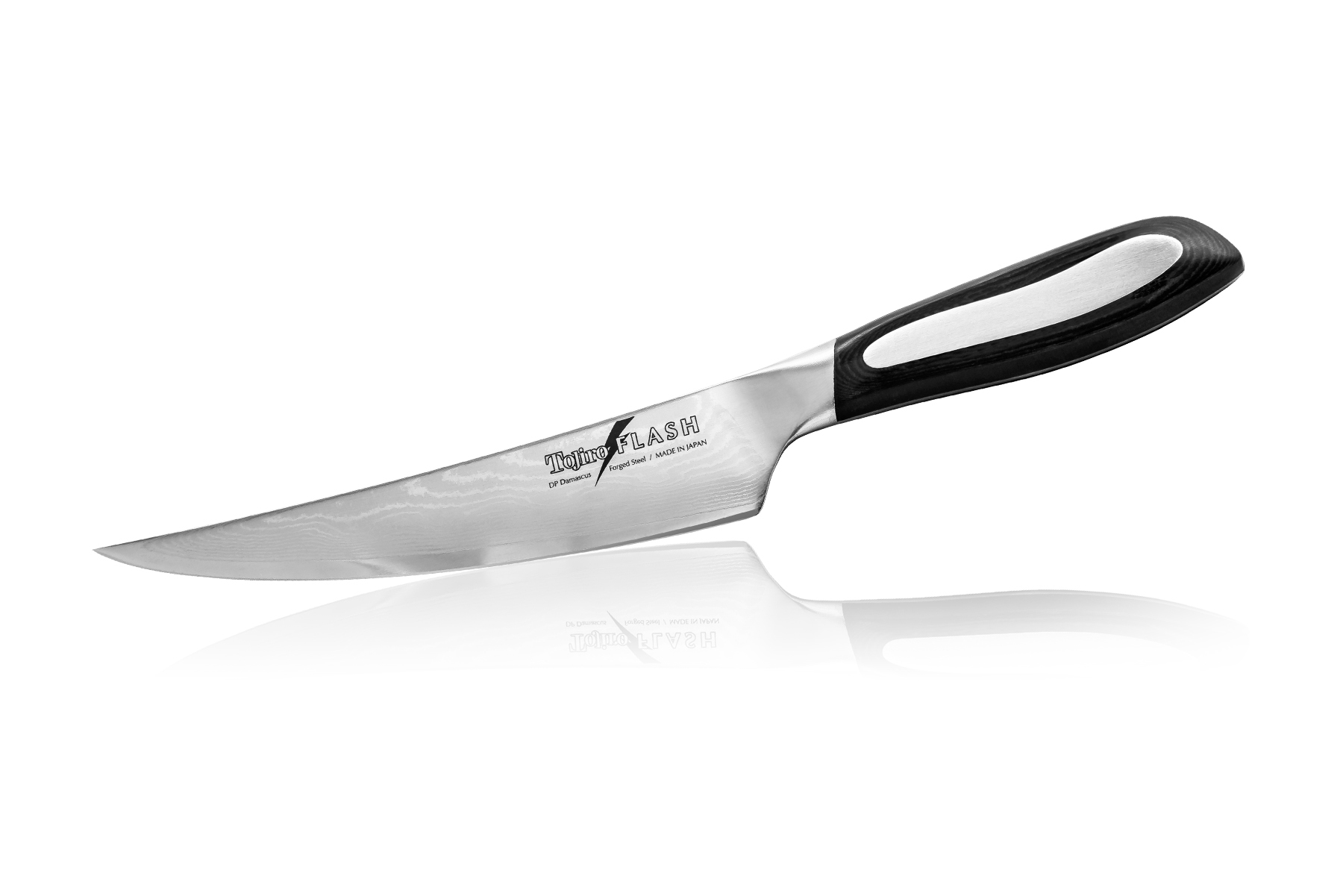 Нож кухонный стальной обвалочный (165мм) Tojiro Flash Damascus FF-ABO165 Нож кухонный стальной обвалочный (165мм) Tojiro Flash Damascus FF-ABO165Tojiro Flash Damascus<br>Нож кухонный стальной обвалочный (165мм) Tojiro Flash Damascus FF-ABO165<br> <br>Премиум серия ножей Tojiro Flash Damascus изначально была выпущена эксклюзивно для экспорта за границу Японии.<br>Ножи серии Tojiro Flash Damascus отличает высокая эргономичность рукоятей и клинки, изготовленные с использованием технологии Damascus DP. Рукояти ножей серии Tojiro Flash Damascus изготовлены с использованием материала Micarta. Этот материал используется при изготовлении туристических и охотничьих ножей, ножей, которые должны выдерживать экстремальные нагрузки при эксплуатации в неблагоприятных условиях. Стальные накладки рукояти приварены к хвостовику и окружены Micarta. Технология производства таких рукоятей требует повышенных временных и трудозатрат.<br>Сталь придает рукоятям ножей серии Tojiro Flash Damascus должный вес, а Micarta обеспечивает неповторимый комфорт при работе этими ножами. Клинки ножей серии Tojiro Flash Damascus изготовлены из стали VG-10, разработанной специально для производства ножей. Режущий слой закален до 61HRC. Более мягкие обкладки из дамаска предохраняют клинки от поломки, позволяя закалить режущий слой на максимальную твердость. Дамаск придает клинкам ножей серии Tojiro Flash Damascus неповторимый колорит. Клинки заточены до невероятной остроты, финишная заточка производится на японских водных камнях зернистостью #10 000. Это обеспечивает клинкам ножей серии Tojiro Flash Damascus несравненный рез и долгое сохранение высокой остроты.<br>Официальный сертифицированный продавец TOJIRO<br>