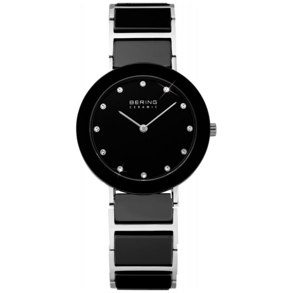Bering 11429-742 - женские наручные часы из коллекции Ceramic Bering 11429-742 - женские наручные часы из коллекции CeramicBering<br>женские, сапфировое стекло, корпус из нерж. стали с безелем из керамики черного цвета, браслет из нерж. стали со вставками из керамики черного цвета и 2-мя дополнительными звеньями в комплекте, циферблат черного цвета с 12-ю кристаллами swarovski<br><br>Бренд: Bering<br>Модель: Bering 11429-742<br>Артикул: 11429-742<br>Вариант артикула: ber-11429-742<br>Коллекция: Ceramic<br>Подколлекция: None<br>Страна: Дания<br>Пол: женские<br>Тип механизма: кварцевые<br>Механизм: None<br>Количество камней: None<br>Автоподзавод: None<br>Источник энергии: от батарейки<br>Срок службы элемента питания: None<br>Дисплей: стрелки<br>Цифры: отсутствуют<br>Водозащита: WR 50<br>Противоударные: None<br>Материал корпуса: нерж. сталь + керамика<br>Материал браслета: нерж. сталь + керамика<br>Материал безеля: керамика<br>Стекло: сапфировое<br>Антибликовое покрытие: None<br>Цвет корпуса: серебристый<br>Цвет браслета: серебрянный<br>Цвет циферблата: None<br>Цвет безеля: черный<br>Размеры: 29 мм<br>Диаметр: 29 мм<br>Диаметр корпуса: None<br>Толщина: None<br>Ширина ремешка: None<br>Вес: None<br>Спорт-функции: None<br>Подсветка: None<br>Вставка: кристаллы Swarovski<br>Отображение даты: None<br>Хронограф: None<br>Таймер: None<br>Термометр: None<br>Хронометр: None<br>GPS: None<br>Радиосинхронизация: None<br>Барометр: None<br>Скелетон: None<br>Дополнительная информация: None<br>Дополнительные функции: None