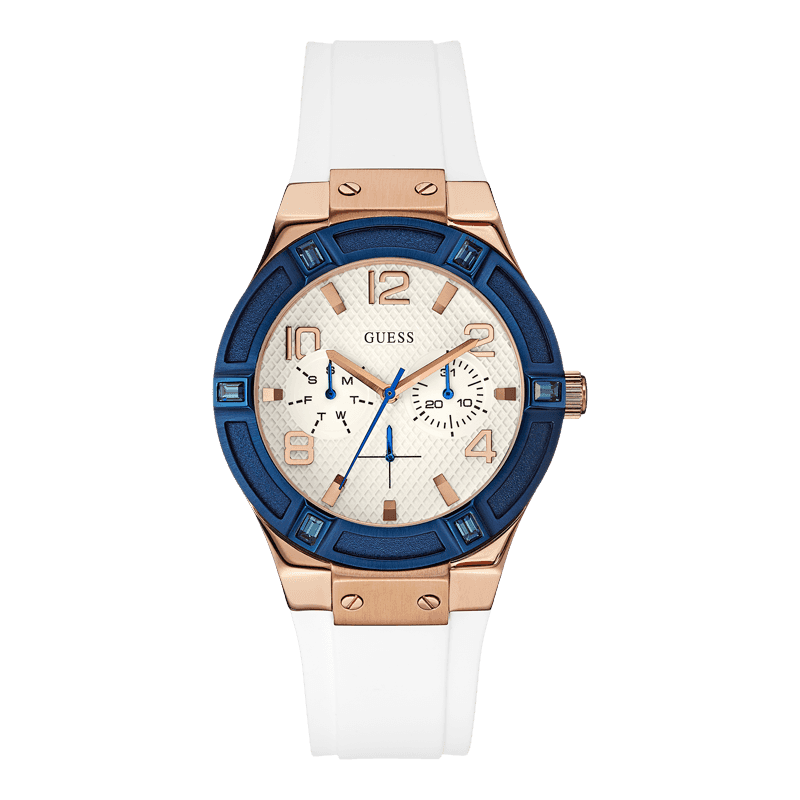 GUESS W0564L1 - женские наручные часы из коллекции Iconic GUESS W0564L1 - женские наручные часы из коллекции IconicGUESS<br><br><br>Бренд: GUESS<br>Модель: GUESS W0564L1<br>Артикул: W0564L1<br>Вариант артикула: None<br>Коллекция: Iconic<br>Подколлекция: None<br>Страна: США<br>Пол: женские<br>Тип механизма: кварцевые<br>Механизм: None<br>Количество камней: None<br>Автоподзавод: None<br>Источник энергии: от батарейки<br>Срок службы элемента питания: None<br>Дисплей: стрелки<br>Цифры: арабские<br>Водозащита: WR 50<br>Противоударные: None<br>Материал корпуса: нерж. сталь, IP покрытие: позолота (частичное)<br>Материал браслета: силикон<br>Материал безеля: None<br>Стекло: минеральное<br>Антибликовое покрытие: None<br>Цвет корпуса: розовое золото<br>Цвет браслета: белый<br>Цвет циферблата: белый<br>Цвет безеля: None<br>Размеры: 39x11 мм<br>Диаметр: None<br>Диаметр корпуса: None<br>Толщина: None<br>Ширина ремешка: None<br>Вес: None<br>Спорт-функции: None<br>Подсветка: None<br>Вставка: None<br>Отображение даты: число, день недели<br>Хронограф: None<br>Таймер: None<br>Термометр: None<br>Хронометр: None<br>GPS: None<br>Радиосинхронизация: None<br>Барометр: None<br>Скелетон: None<br>Дополнительная информация: None<br>Дополнительные функции: None