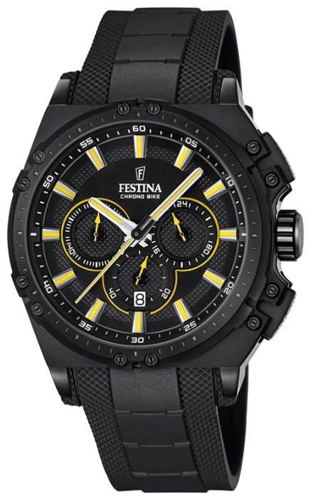 Festina F16971.3 - мужские наручные часы Festina F16971.3 - мужские наручные часыFestina<br><br><br>Бренд: Festina<br>Модель: Festina F16971/3<br>Артикул: F16971.3<br>Вариант артикула: None<br>Коллекция: None<br>Подколлекция: None<br>Страна: Испания<br>Пол: мужские<br>Тип механизма: кварцевые<br>Механизм: M0S20<br>Количество камней: None<br>Автоподзавод: None<br>Источник энергии: от батарейки<br>Срок службы элемента питания: None<br>Дисплей: стрелки<br>Цифры: отсутствуют<br>Водозащита: WR 100<br>Противоударные: None<br>Материал корпуса: нерж. сталь, полное покрытие корпуса<br>Материал браслета: каучук<br>Материал безеля: None<br>Стекло: минеральное<br>Антибликовое покрытие: None<br>Цвет корпуса: None<br>Цвет браслета: None<br>Цвет циферблата: None<br>Цвет безеля: None<br>Размеры: 44x54x14 мм<br>Диаметр: None<br>Диаметр корпуса: None<br>Толщина: None<br>Ширина ремешка: None<br>Вес: None<br>Спорт-функции: секундомер<br>Подсветка: стрелок<br>Вставка: None<br>Отображение даты: число<br>Хронограф: есть<br>Таймер: None<br>Термометр: None<br>Хронометр: None<br>GPS: None<br>Радиосинхронизация: None<br>Барометр: None<br>Скелетон: None<br>Дополнительная информация: None<br>Дополнительные функции: None