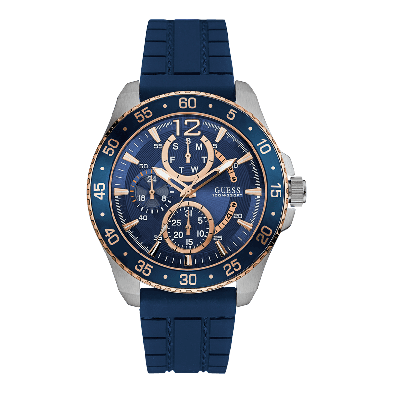 GUESS W0798G2 - мужские наручные часы из коллекции Iconic GUESS W0798G2 - мужские наручные часы из коллекции IconicGUESS<br><br><br>Бренд: GUESS<br>Модель: GUESS W0798G2<br>Артикул: W0798G2<br>Вариант артикула: None<br>Коллекция: Iconic<br>Подколлекция: None<br>Страна: США<br>Пол: мужские<br>Тип механизма: кварцевые<br>Механизм: None<br>Количество камней: None<br>Автоподзавод: None<br>Источник энергии: от батарейки<br>Срок службы элемента питания: None<br>Дисплей: стрелки<br>Цифры: арабские<br>Водозащита: WR 100<br>Противоударные: None<br>Материал корпуса: нерж. сталь, частичное покрытие корпуса<br>Материал браслета: силикон<br>Материал безеля: None<br>Стекло: минеральное<br>Антибликовое покрытие: None<br>Цвет корпуса: серебро/розовое золото<br>Цвет браслета: синий<br>Цвет циферблата: синий<br>Цвет безеля: None<br>Размеры: 46x12 мм<br>Диаметр: None<br>Диаметр корпуса: None<br>Толщина: None<br>Ширина ремешка: None<br>Вес: None<br>Спорт-функции: None<br>Подсветка: стрелок<br>Вставка: None<br>Отображение даты: число, день недели<br>Хронограф: None<br>Таймер: None<br>Термометр: None<br>Хронометр: None<br>GPS: None<br>Радиосинхронизация: None<br>Барометр: None<br>Скелетон: None<br>Дополнительная информация: None<br>Дополнительные функции: None