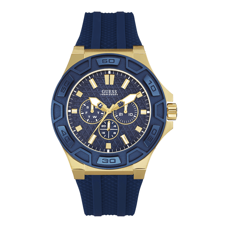 GUESS W0674G2 - мужские наручные часы из коллекции Indigo Illusion GUESS W0674G2 - мужские наручные часы из коллекции Indigo IllusionGUESS<br><br><br>Бренд: GUESS<br>Модель: GUESS W0674G2<br>Артикул: W0674G2<br>Вариант артикула: None<br>Коллекция: Indigo Illusion<br>Подколлекция: None<br>Страна: США<br>Пол: мужские<br>Тип механизма: кварцевые<br>Механизм: None<br>Количество камней: None<br>Автоподзавод: None<br>Источник энергии: от батарейки<br>Срок службы элемента питания: None<br>Дисплей: стрелки<br>Цифры: отсутствуют<br>Водозащита: WR 100<br>Противоударные: None<br>Материал корпуса: нерж. сталь, IP покрытие: позолота (частичное)<br>Материал браслета: полиуретан<br>Материал безеля: None<br>Стекло: минеральное<br>Антибликовое покрытие: None<br>Цвет корпуса: золото<br>Цвет браслета: синий<br>Цвет циферблата: синий<br>Цвет безеля: None<br>Размеры: 45x12.7 мм<br>Диаметр: None<br>Диаметр корпуса: None<br>Толщина: None<br>Ширина ремешка: None<br>Вес: None<br>Спорт-функции: None<br>Подсветка: стрелок<br>Вставка: None<br>Отображение даты: число, день недели<br>Хронограф: None<br>Таймер: None<br>Термометр: None<br>Хронометр: None<br>GPS: None<br>Радиосинхронизация: None<br>Барометр: None<br>Скелетон: None<br>Дополнительная информация: None<br>Дополнительные функции: None