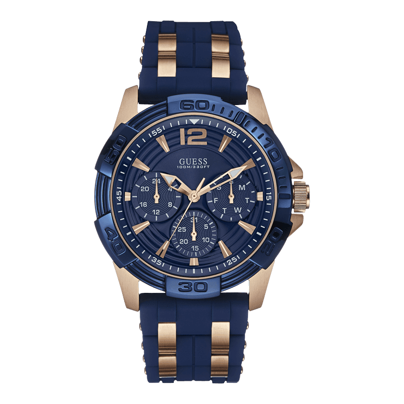 GUESS W0366G4 - мужские наручные часы из коллекции Iconic GUESS W0366G4 - мужские наручные часы из коллекции IconicGUESS<br><br><br>Бренд: GUESS<br>Модель: GUESS W0366G4<br>Артикул: W0366G4<br>Вариант артикула: None<br>Коллекция: Iconic<br>Подколлекция: None<br>Страна: США<br>Пол: мужские<br>Тип механизма: кварцевые<br>Механизм: None<br>Количество камней: None<br>Автоподзавод: None<br>Источник энергии: от батарейки<br>Срок службы элемента питания: None<br>Дисплей: стрелки<br>Цифры: арабские<br>Водозащита: WR 50<br>Противоударные: None<br>Материал корпуса: нерж. сталь, PVD покрытие: позолота (частичное)<br>Материал браслета: нерж. сталь + каучук, PVD покрытие (частичное): позолота<br>Материал безеля: None<br>Стекло: минеральное<br>Антибликовое покрытие: None<br>Цвет корпуса: розовое золото<br>Цвет браслета: синий<br>Цвет циферблата: синий<br>Цвет безеля: None<br>Размеры: 43.5 мм<br>Диаметр: None<br>Диаметр корпуса: None<br>Толщина: None<br>Ширина ремешка: None<br>Вес: None<br>Спорт-функции: None<br>Подсветка: стрелок<br>Вставка: None<br>Отображение даты: число, день недели<br>Хронограф: None<br>Таймер: None<br>Термометр: None<br>Хронометр: None<br>GPS: None<br>Радиосинхронизация: None<br>Барометр: None<br>Скелетон: None<br>Дополнительная информация: None<br>Дополнительные функции: None