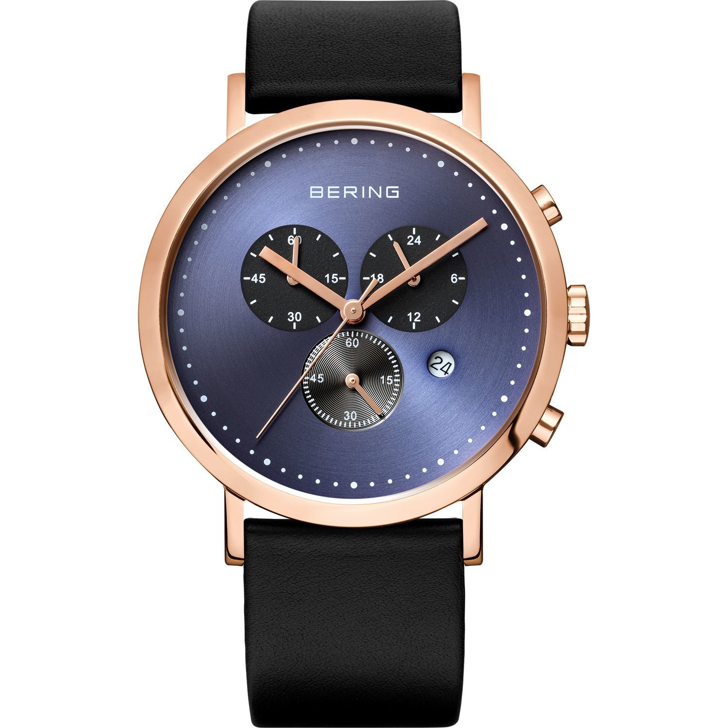 Bering 10540-567 - мужские наручные часы из коллекции Classic Bering 10540-567 - мужские наручные часы из коллекции ClassicBering<br>rose gold, циферблат синего цвета, сапфировое стекло, chronograph<br><br>Бренд: Bering<br>Модель: Bering 10540-567<br>Артикул: 10540-567<br>Вариант артикула: ber-10540-567<br>Коллекция: Classic<br>Подколлекция: None<br>Страна: Дания<br>Пол: мужские<br>Тип механизма: кварцевые<br>Механизм: None<br>Количество камней: None<br>Автоподзавод: None<br>Источник энергии: от батарейки<br>Срок службы элемента питания: None<br>Дисплей: стрелки<br>Цифры: отсутствуют<br>Водозащита: WR 50<br>Противоударные: None<br>Материал корпуса: нерж. сталь, IP покрытие: позолота (полное)<br>Материал браслета: кожа (не указан)<br>Материал безеля: None<br>Стекло: сапфировое<br>Антибликовое покрытие: None<br>Цвет корпуса: розовое золото<br>Цвет браслета: черный<br>Цвет циферблата: None<br>Цвет безеля: None<br>Размеры: 40 мм<br>Диаметр: 40 мм<br>Диаметр корпуса: None<br>Толщина: None<br>Ширина ремешка: None<br>Вес: None<br>Спорт-функции: секундомер<br>Подсветка: стрелок<br>Вставка: None<br>Отображение даты: число<br>Хронограф: есть<br>Таймер: None<br>Термометр: None<br>Хронометр: None<br>GPS: None<br>Радиосинхронизация: None<br>Барометр: None<br>Скелетон: None<br>Дополнительная информация: None<br>Дополнительные функции: None