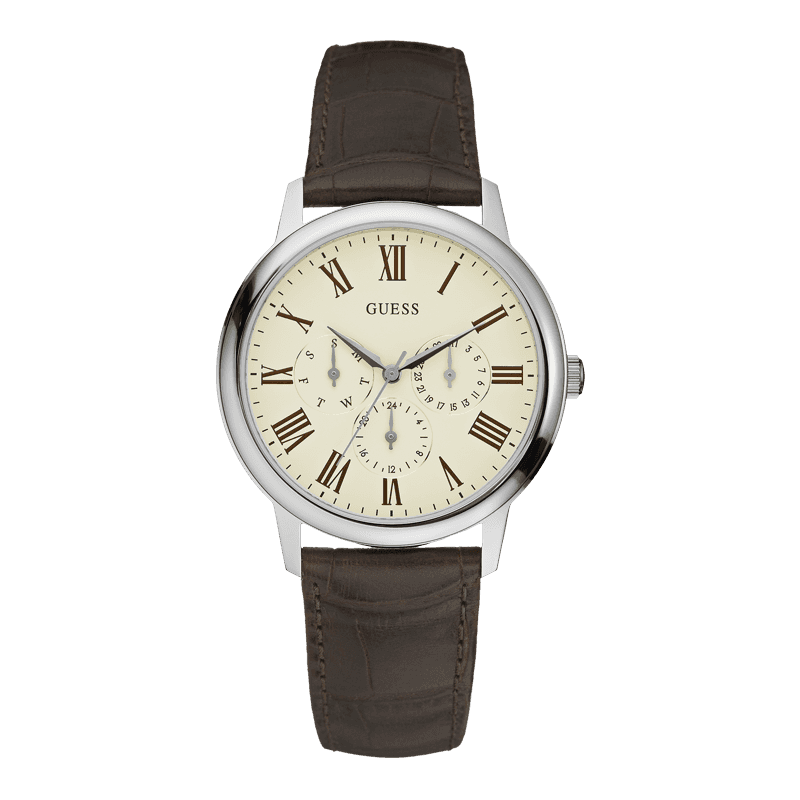 GUESS W70016G2 - мужские наручные часы из коллекции Iconic GUESS W70016G2 - мужские наручные часы из коллекции IconicGUESS<br><br><br>Бренд: GUESS<br>Модель: GUESS W70016G2<br>Артикул: W70016G2<br>Вариант артикула: None<br>Коллекция: Iconic<br>Подколлекция: None<br>Страна: США<br>Пол: мужские<br>Тип механизма: кварцевые<br>Механизм: None<br>Количество камней: None<br>Автоподзавод: None<br>Источник энергии: от батарейки<br>Срок службы элемента питания: None<br>Дисплей: стрелки<br>Цифры: римские<br>Водозащита: WR 50<br>Противоударные: None<br>Материал корпуса: нерж. сталь<br>Материал браслета: кожа<br>Материал безеля: None<br>Стекло: минеральное<br>Антибликовое покрытие: None<br>Цвет корпуса: серебро<br>Цвет браслета: коричневый<br>Цвет циферблата: белый<br>Цвет безеля: None<br>Размеры: 39 мм<br>Диаметр: None<br>Диаметр корпуса: None<br>Толщина: None<br>Ширина ремешка: None<br>Вес: None<br>Спорт-функции: None<br>Подсветка: None<br>Вставка: None<br>Отображение даты: число, день недели<br>Хронограф: None<br>Таймер: None<br>Термометр: None<br>Хронометр: None<br>GPS: None<br>Радиосинхронизация: None<br>Барометр: None<br>Скелетон: None<br>Дополнительная информация: None<br>Дополнительные функции: None