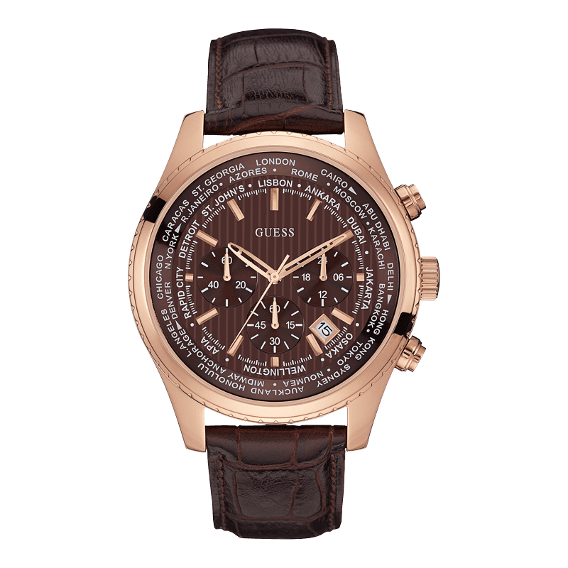 GUESS W0500G3 - мужские наручные часы из коллекции Iconic GUESS W0500G3 - мужские наручные часы из коллекции IconicGUESS<br><br><br>Бренд: GUESS<br>Модель: GUESS W0500G3<br>Артикул: W0500G3<br>Вариант артикула: None<br>Коллекция: Iconic<br>Подколлекция: None<br>Страна: США<br>Пол: мужские<br>Тип механизма: кварцевые<br>Механизм: None<br>Количество камней: None<br>Автоподзавод: None<br>Источник энергии: от батарейки<br>Срок службы элемента питания: None<br>Дисплей: стрелки<br>Цифры: отсутствуют<br>Водозащита: WR 50<br>Противоударные: None<br>Материал корпуса: нерж. сталь, IP покрытие: позолота (полное)<br>Материал браслета: кожа (не указан)<br>Материал безеля: None<br>Стекло: минеральное<br>Антибликовое покрытие: None<br>Цвет корпуса: розовое золото<br>Цвет браслета: коричневый<br>Цвет циферблата: коричневый<br>Цвет безеля: None<br>Размеры: 46x12.5 мм<br>Диаметр: None<br>Диаметр корпуса: None<br>Толщина: None<br>Ширина ремешка: None<br>Вес: None<br>Спорт-функции: секундомер<br>Подсветка: None<br>Вставка: None<br>Отображение даты: число<br>Хронограф: есть<br>Таймер: None<br>Термометр: None<br>Хронометр: None<br>GPS: None<br>Радиосинхронизация: None<br>Барометр: None<br>Скелетон: None<br>Дополнительная информация: None<br>Дополнительные функции: None