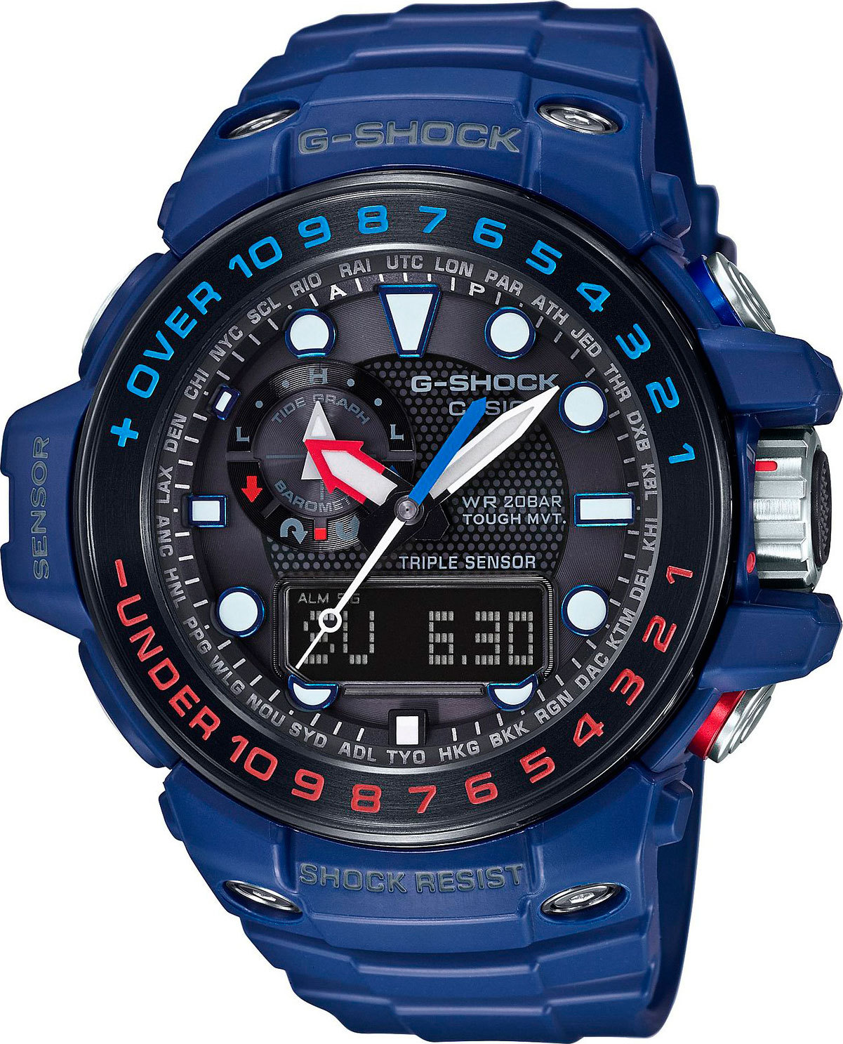 Casio G-SHOCK GWN-1000H-2A / GWN-1000H-2AER - мужские наручные часы Casio G-SHOCK GWN-1000H-2A / GWN-1000H-2AER - мужские наручные часыCasio<br><br><br>Бренд: Casio<br>Модель: Casio GWN-1000H-2A<br>Артикул: GWN-1000H-2A<br>Вариант артикула: GWN-1000H-2AER<br>Коллекция: G-SHOCK<br>Подколлекция: None<br>Страна: Япония<br>Пол: мужские<br>Тип механизма: кварцевые<br>Механизм: None<br>Количество камней: None<br>Автоподзавод: None<br>Источник энергии: от солнечной батареи<br>Срок службы элемента питания: None<br>Дисплей: стрелки + цифры<br>Цифры: отсутствуют<br>Водозащита: WR 200<br>Противоударные: есть<br>Материал корпуса: нерж. сталь + пластик<br>Материал браслета: пластик<br>Материал безеля: None<br>Стекло: минеральное<br>Антибликовое покрытие: None<br>Цвет корпуса: None<br>Цвет браслета: None<br>Цвет циферблата: None<br>Цвет безеля: None<br>Размеры: 55.8x44.9x16.2 мм<br>Диаметр: None<br>Диаметр корпуса: None<br>Толщина: None<br>Ширина ремешка: None<br>Вес: 101 г<br>Спорт-функции: секундомер, таймер обратного отсчета, высотомер, барометр, термометр, компас<br>Подсветка: дисплея, стрелок<br>Вставка: None<br>Отображение даты: вечный календарь, число, день недели<br>Хронограф: None<br>Таймер: None<br>Термометр: None<br>Хронометр: None<br>GPS: None<br>Радиосинхронизация: None<br>Барометр: None<br>Скелетон: None<br>Дополнительная информация: коррекция времени по радиосигналу, отображение сведений о приливах и отливах, ежечасный сигнал, функция сохранения энергии, функция включения/отключения звука кнопок, работоспособность в полной темноте до 6 месяцев в обычном режиме и до 23 месяцев в режиме сохранения энергии<br>Дополнительные функции: индикатор запаса хода, второй часовой пояс, указатель фаз луны, будильник (количество установок: 5)