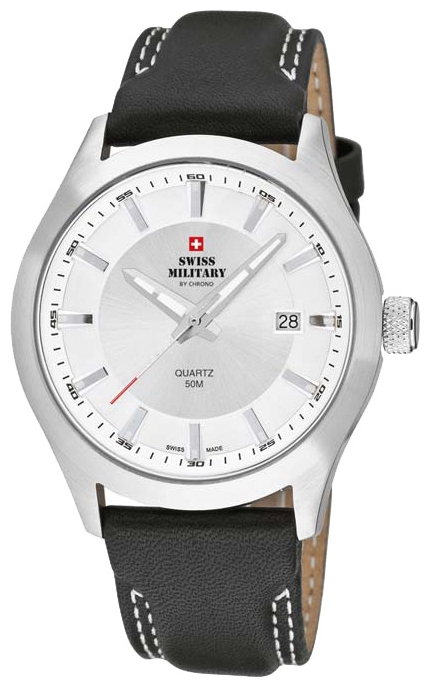 Swiss Military by Chrono SM34024.06 - мужские наручные часы из коллекции Кварцевые часы Swiss Military by Chrono SM34024.06 - мужские наручные часы из коллекции Кварцевые часыSwiss Military by Chrono<br><br><br>Бренд: Swiss Military by Chrono<br>Модель: Swiss Military by Chrono SM34024.06<br>Артикул: SM34024.06<br>Вариант артикула: None<br>Коллекция: Кварцевые часы<br>Подколлекция: None<br>Страна: Швейцария<br>Пол: мужские<br>Тип механизма: кварцевые<br>Механизм: ETA 955.412<br>Количество камней: None<br>Автоподзавод: None<br>Источник энергии: от батарейки<br>Срок службы элемента питания: None<br>Дисплей: стрелки<br>Цифры: отсутствуют<br>Водозащита: WR 50<br>Противоударные: есть<br>Материал корпуса: нерж. сталь<br>Материал браслета: кожа<br>Материал безеля: None<br>Стекло: минеральное<br>Антибликовое покрытие: None<br>Цвет корпуса: None<br>Цвет браслета: None<br>Цвет циферблата: None<br>Цвет безеля: None<br>Размеры: None<br>Диаметр: None<br>Диаметр корпуса: None<br>Толщина: None<br>Ширина ремешка: None<br>Вес: None<br>Спорт-функции: None<br>Подсветка: стрелок<br>Вставка: None<br>Отображение даты: число<br>Хронограф: None<br>Таймер: None<br>Термометр: None<br>Хронометр: None<br>GPS: None<br>Радиосинхронизация: None<br>Барометр: None<br>Скелетон: None<br>Дополнительная информация: None<br>Дополнительные функции: None