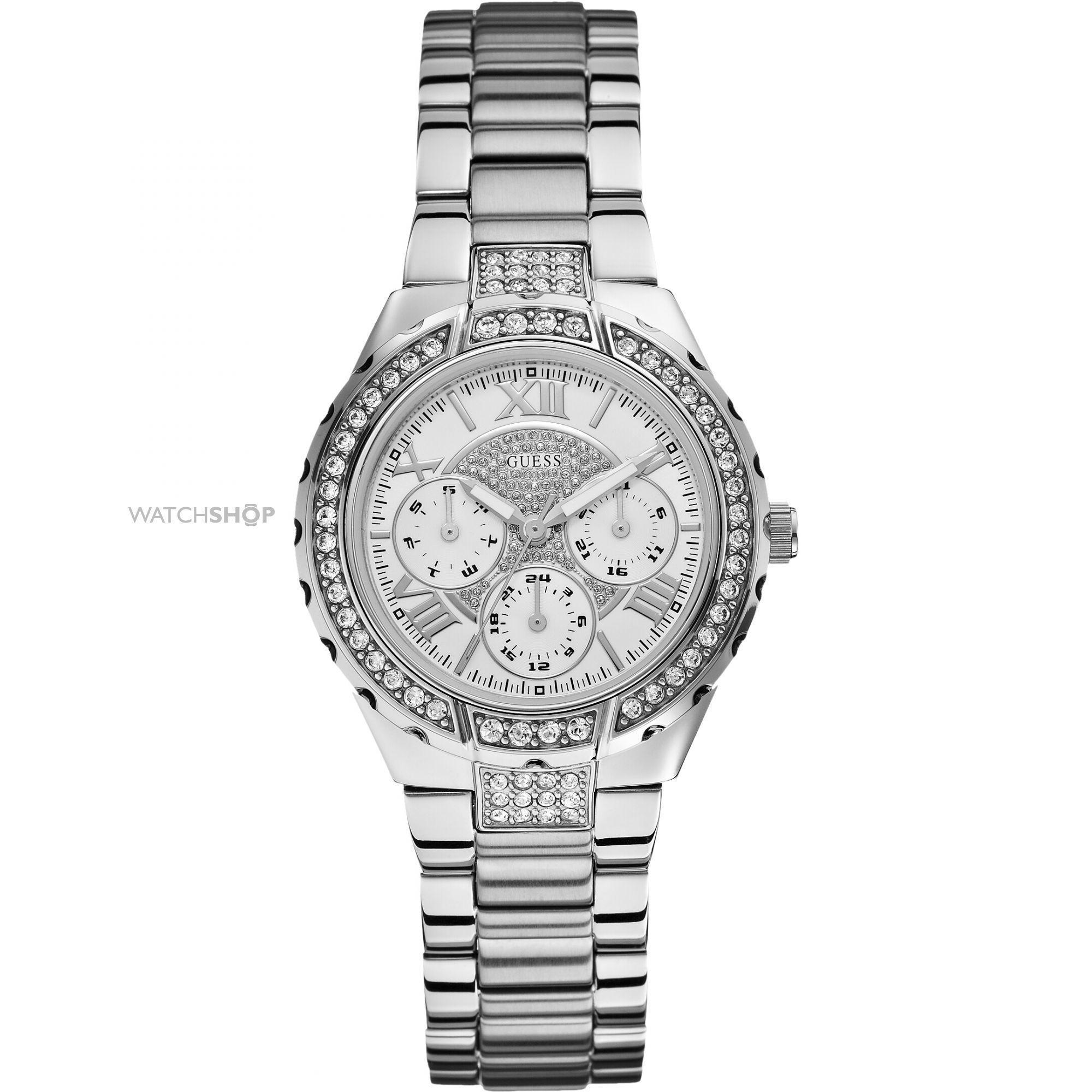 GUESS W0111L1 - женские наручные часы GUESS W0111L1 - женские наручные часыGUESS<br><br><br>Бренд: GUESS<br>Модель: GUESS W0111L1<br>Артикул: W0111L1<br>Вариант артикула: None<br>Коллекция: None<br>Подколлекция: None<br>Страна: США<br>Пол: женские<br>Тип механизма: кварцевые<br>Механизм: Miyota<br>Количество камней: None<br>Автоподзавод: None<br>Источник энергии: от батарейки<br>Срок службы элемента питания: None<br>Дисплей: стрелки<br>Цифры: римские<br>Водозащита: WR 50<br>Противоударные: None<br>Материал корпуса: нерж. сталь<br>Материал браслета: нерж. сталь<br>Материал безеля: None<br>Стекло: минеральное<br>Антибликовое покрытие: None<br>Цвет корпуса: None<br>Цвет браслета: серебро<br>Цвет циферблата: белый<br>Цвет безеля: None<br>Размеры: 38x10 мм<br>Диаметр: None<br>Диаметр корпуса: None<br>Толщина: None<br>Ширина ремешка: None<br>Вес: None<br>Спорт-функции: секундомер<br>Подсветка: стрелок<br>Вставка: кристаллы Swarovski<br>Отображение даты: число<br>Хронограф: есть<br>Таймер: None<br>Термометр: None<br>Хронометр: None<br>GPS: None<br>Радиосинхронизация: None<br>Барометр: None<br>Скелетон: None<br>Дополнительная информация: None<br>Дополнительные функции: None