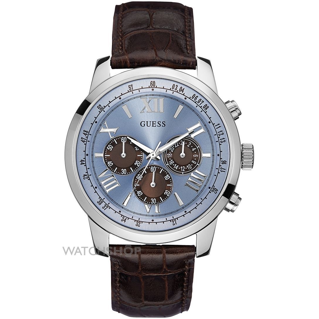 GUESS W0380G6 - мужские наручные часы GUESS W0380G6 - мужские наручные часыGUESS<br><br><br>Бренд: GUESS<br>Модель: GUESS W0380G6<br>Артикул: W0380G6<br>Вариант артикула: None<br>Коллекция: None<br>Подколлекция: None<br>Страна: США<br>Пол: мужские<br>Тип механизма: кварцевые<br>Механизм: Miyota<br>Количество камней: None<br>Автоподзавод: None<br>Источник энергии: от батарейки<br>Срок службы элемента питания: None<br>Дисплей: стрелки<br>Цифры: римские<br>Водозащита: WR 50<br>Противоударные: None<br>Материал корпуса: нерж. сталь<br>Материал браслета: кожа (не указан)<br>Материал безеля: None<br>Стекло: минеральное<br>Антибликовое покрытие: None<br>Цвет корпуса: None<br>Цвет браслета: коричневый<br>Цвет циферблата: синий<br>Цвет безеля: None<br>Размеры: 45x12 мм<br>Диаметр: None<br>Диаметр корпуса: None<br>Толщина: None<br>Ширина ремешка: None<br>Вес: None<br>Спорт-функции: секундомер<br>Подсветка: стрелок<br>Вставка: None<br>Отображение даты: число<br>Хронограф: есть<br>Таймер: None<br>Термометр: None<br>Хронометр: None<br>GPS: None<br>Радиосинхронизация: None<br>Барометр: None<br>Скелетон: None<br>Дополнительная информация: None<br>Дополнительные функции: None