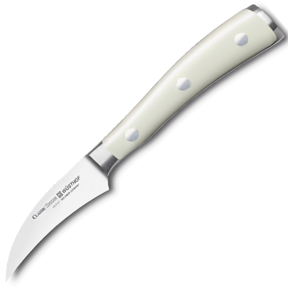 Нож кухонный овощной 7 см WUSTHOF Ikon Cream White (Золинген) арт. 4020-0 WUS Нож кухонный овощной 7 см WUSTHOF Ikon Cream White (Золинген) арт. 4020-0 WUSКухонные ножи WUSTHOF Ikon Cream White<br>Нож кухонный овощной 7 см WUSTHOF Ikon Cream White (Золинген) арт. 4020-0 WUS<br> <br>Отличительные особенности<br>Что резать: подходит чистки для нарезки овощей и фруктов.<br>Материал лезвия: сталь кованая, молибден-ванадиевая (X50 Cr Mo V 15) - отличается высочайшим уровнем прочности, обеспечивающимся наличием молибдена и ванадия в ее составе. Оптимальная для ножей твердость лезвия объясняется повышенным содержанием углерода в составе металла и особой технологией его термообработки. Сталь X50CrMoV15 благодаря наличию в ее составе хрома, отличается также повышенной стойкостью к коррозии.<br>Лезвия ножей из стали марки X50CrMoV15 долгое время не нуждаются в дополнительной заточке, они не темнеют и практически не подвержены окислению. Вне зависимости от интенсивности эксплуатации ножи сохраняют свой первозданный вид на протяжении всего срока их использования.<br>Материал рукоятки: полиоксиметилен - это инновационный материал, используемый для производства рукоятей ножей, он представляет собой усиленный оксидом кремния синтетический полимер, обладающий ударопрочными свойствами.<br>Благодаря таким свойствам, как водонепроницаемость, особая прочность, инертность к химическим веществам и продуктам, полиоксиметилен отвечает самым строгим требованиям в области гигиены, что позволяет использовать ножи с рукоятями из этого материала на ресторанных кухнях. Отличием таких ножей является идеальная балансировка, которая обеспечивает максимальный комфорт при долговременном использовании изделия.<br>Кому подойдет: хорошее соотношение цена-качество, отлично подойдет как для домашнего использования, так и для профессиональных поваров.<br>Описание<br>Серия ножей Ikon Cream White от Wusthof, не останется незамеченной на вашей кухне. Однако, эти клинки, выполненные в элегантном светлом дизайне, не только будут притягивать к себе восторженные взгляды ваших гостей, но и станут удобным и надёжным помощником в приготовлении самых разных блюд.<br>В основе каждого ножа — цельный кусок высокоуглеродистого металла. Удобная рукоять на трёх заклёпках идеально ложится в руку, а фирменная технология обработки лезвия PEtec гарантирует идеальную остроту этих ножей. Особенностью ножей Wusthof является идеальная сбалансированность — они «помогают» задать оптимальное направление движения, что значительно повышает удобство их использования.<br>Среди других достоинств клинков Ikon Cream White — специальный сплав содержащий хром и молибден помогающие содержать нож в идеальной чистоте, а также ванадий для обеспечения дополнительной прочности и остроты лезвия.<br>