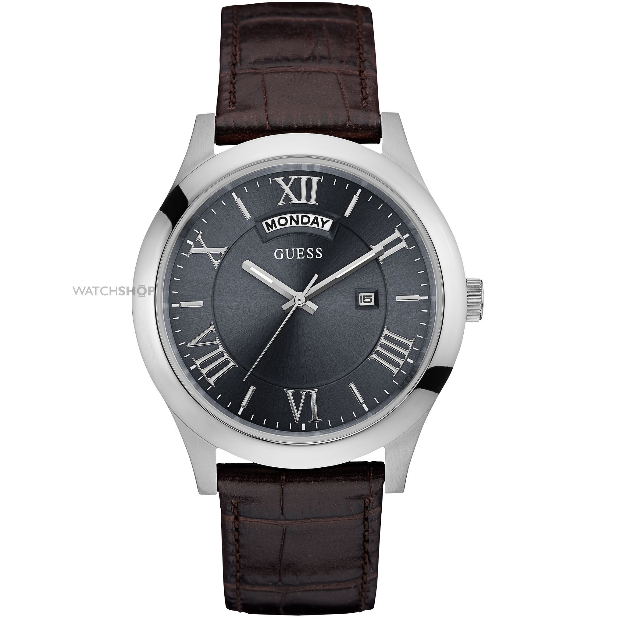 GUESS W0792G5 - мужские наручные часы GUESS W0792G5 - мужские наручные часыGUESS<br><br><br>Бренд: GUESS<br>Модель: GUESS W0792G5<br>Артикул: W0792G5<br>Вариант артикула: None<br>Коллекция: None<br>Подколлекция: None<br>Страна: США<br>Пол: мужские<br>Тип механизма: кварцевые<br>Механизм: None<br>Количество камней: None<br>Автоподзавод: None<br>Источник энергии: от батарейки<br>Срок службы элемента питания: None<br>Дисплей: стрелки<br>Цифры: римские<br>Водозащита: WR 50<br>Противоударные: None<br>Материал корпуса: нерж. сталь<br>Материал браслета: кожа (не указан)<br>Материал безеля: None<br>Стекло: минеральное<br>Антибликовое покрытие: None<br>Цвет корпуса: None<br>Цвет браслета: коричневый<br>Цвет циферблата: серый<br>Цвет безеля: None<br>Размеры: 44x11 мм<br>Диаметр: None<br>Диаметр корпуса: None<br>Толщина: None<br>Ширина ремешка: None<br>Вес: None<br>Спорт-функции: None<br>Подсветка: стрелок<br>Вставка: None<br>Отображение даты: число, день недели<br>Хронограф: None<br>Таймер: None<br>Термометр: None<br>Хронометр: None<br>GPS: None<br>Радиосинхронизация: None<br>Барометр: None<br>Скелетон: None<br>Дополнительная информация: None<br>Дополнительные функции: None