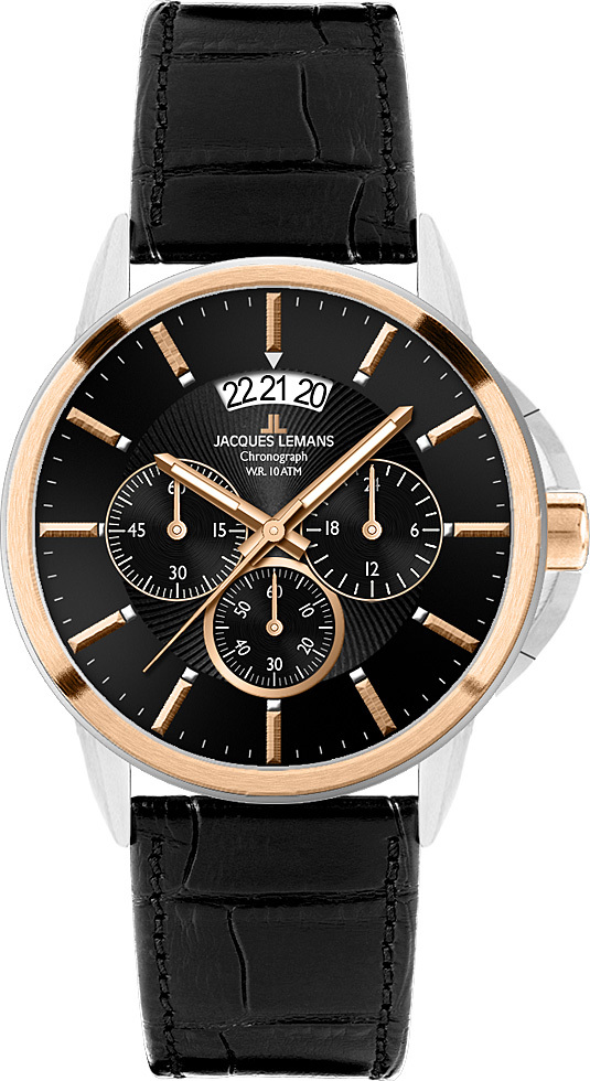 Jacques Lemans 1-1542C - мужские наручные часы из коллекции Sydney Jacques Lemans 1-1542C - мужские наручные часы из коллекции SydneyJacques Lemans<br><br><br>Бренд: Jacques Lemans<br>Модель: Jacques Lemans 1-1542C<br>Артикул: 1-1542C<br>Вариант артикула: None<br>Коллекция: Sydney<br>Подколлекция: None<br>Страна: Австрия<br>Пол: мужские<br>Тип механизма: кварцевые<br>Механизм: None<br>Количество камней: None<br>Автоподзавод: None<br>Источник энергии: от батарейки<br>Срок службы элемента питания: None<br>Дисплей: стрелки<br>Цифры: отсутствуют<br>Водозащита: WR 10<br>Противоударные: None<br>Материал корпуса: нерж. сталь, покрытие: позолота (частичное)<br>Материал браслета: кожа<br>Материал безеля: None<br>Стекло: Crystex<br>Антибликовое покрытие: None<br>Цвет корпуса: None<br>Цвет браслета: None<br>Цвет циферблата: None<br>Цвет безеля: None<br>Размеры: 42x42 мм<br>Диаметр: None<br>Диаметр корпуса: None<br>Толщина: None<br>Ширина ремешка: None<br>Вес: None<br>Спорт-функции: секундомер<br>Подсветка: стрелок<br>Вставка: None<br>Отображение даты: число<br>Хронограф: есть<br>Таймер: None<br>Термометр: None<br>Хронометр: None<br>GPS: None<br>Радиосинхронизация: None<br>Барометр: None<br>Скелетон: None<br>Дополнительная информация: None<br>Дополнительные функции: None