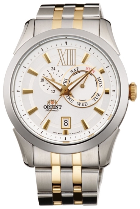 Orient ET0X002W / FET0X002W0 - мужские наручные часы Orient ET0X002W / FET0X002W0 - мужские наручные часыORIENT<br><br><br>Бренд: ORIENT<br>Модель: ORIENT ET0X002W<br>Артикул: ET0X002W<br>Вариант артикула: FET0X002W0<br>Коллекция: None<br>Подколлекция: None<br>Страна: Япония<br>Пол: мужские<br>Тип механизма: механические<br>Механизм: 46B40<br>Количество камней: None<br>Автоподзавод: есть<br>Источник энергии: пружинный механизм<br>Срок службы элемента питания: None<br>Дисплей: стрелки<br>Цифры: римские<br>Водозащита: WR 50<br>Противоударные: None<br>Материал корпуса: нерж. сталь, PVD покрытие: позолота (частичное)<br>Материал браслета: нерж. сталь, PVD покрытие (частичное): позолота<br>Материал безеля: None<br>Стекло: минеральное<br>Антибликовое покрытие: None<br>Цвет корпуса: None<br>Цвет браслета: None<br>Цвет циферблата: None<br>Цвет безеля: None<br>Размеры: 42 мм<br>Диаметр: None<br>Диаметр корпуса: None<br>Толщина: None<br>Ширина ремешка: None<br>Вес: None<br>Спорт-функции: None<br>Подсветка: стрелок<br>Вставка: None<br>Отображение даты: число, день недели<br>Хронограф: None<br>Таймер: None<br>Термометр: None<br>Хронометр: None<br>GPS: None<br>Радиосинхронизация: None<br>Барометр: None<br>Скелетон: None<br>Дополнительная информация: None<br>Дополнительные функции: None