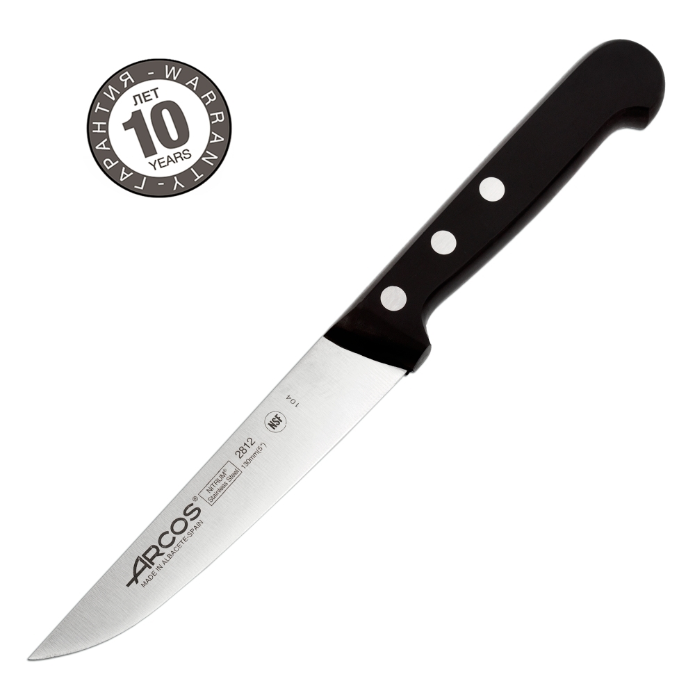 Нож кухонный 13 см ARCOS Universal арт. 2812-B Нож кухонный 13 см ARCOS Universal арт. 2812-BArcos (Испания)<br>Нож кухонный 13 см ARCOS Universal арт. 2812-B<br> <br>Классический дизайн, привычный цвет, оптимальные, формы, прочные и долговечные лезвия, изготовленные из высококачественной нержавеющей стали NITRUM®, удобные рукоятки с полиоксиметиленовыми накладками — все это блестяще воплощено в кухонных ножах серии Universal.<br>Официальный продавец ARCOS<br>