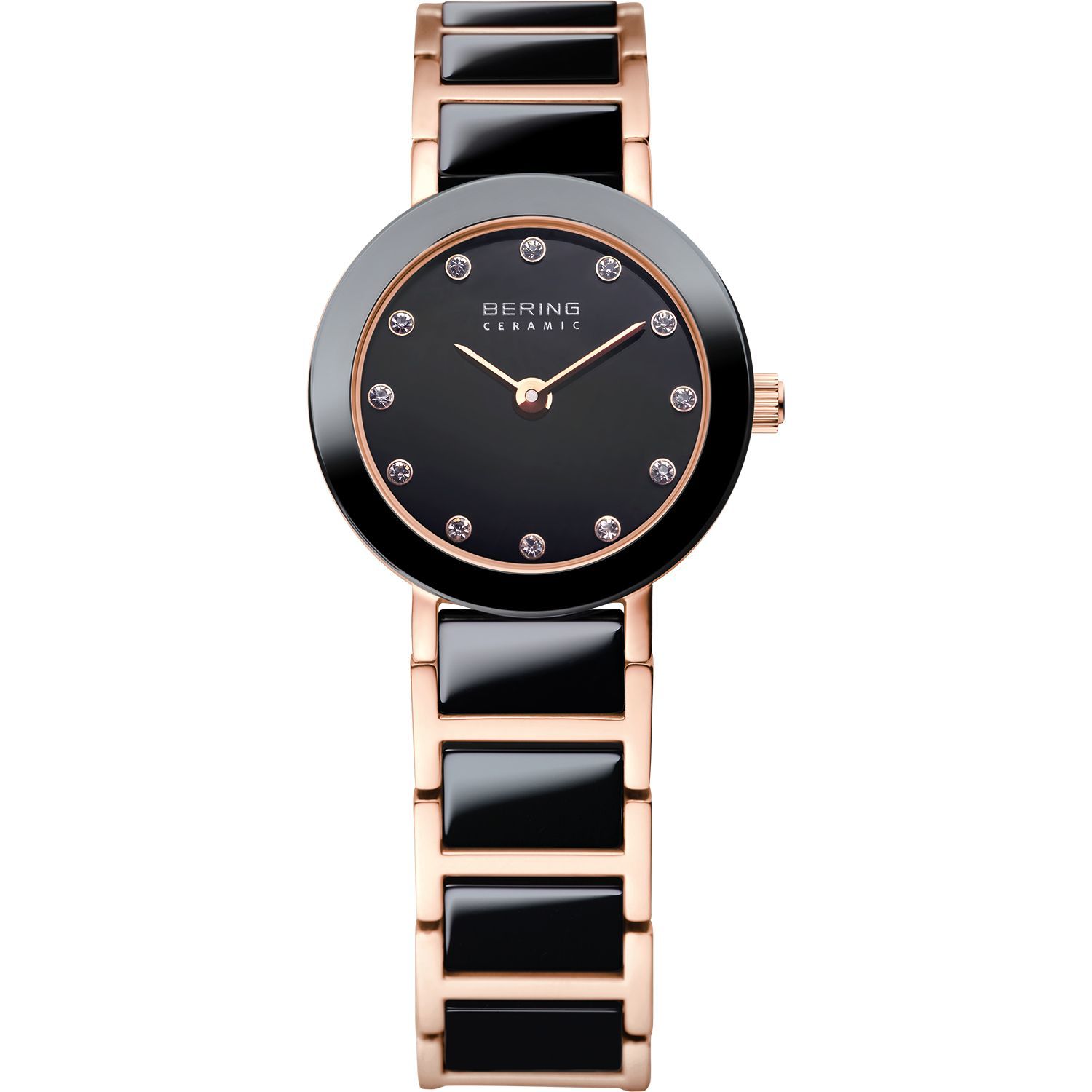 Bering 11422-746 - женские наручные часы из коллекции Ceramic Bering 11422-746 - женские наручные часы из коллекции CeramicBering<br>женские, сапфировое стекло, корпус из нерж. стали с покрытием pvd цвета розового золота с безелем из керамики черного цвета, браслет из нерж. стали с покрытием pvd цвета розового золота со вставками из керамики черного цвета и 2-мя дополнительными звеньями в комплекте, циферблат черного цвета с 12-ю кристаллами из стекла swarovski золотого цвета<br><br>Бренд: Bering<br>Модель: Bering 11422-746<br>Артикул: 11422-746<br>Вариант артикула: ber-11422-746<br>Коллекция: Ceramic<br>Подколлекция: None<br>Страна: Дания<br>Пол: женские<br>Тип механизма: кварцевые<br>Механизм: None<br>Количество камней: None<br>Автоподзавод: None<br>Источник энергии: от батарейки<br>Срок службы элемента питания: None<br>Дисплей: стрелки<br>Цифры: отсутствуют<br>Водозащита: WR 50<br>Противоударные: None<br>Материал корпуса: нерж. сталь + керамика, PVD покрытие: позолота (частичное)<br>Материал браслета: нерж. сталь + керамика, PVD покрытие (частичное): позолота<br>Материал безеля: керамика<br>Стекло: сапфировое<br>Антибликовое покрытие: None<br>Цвет корпуса: розовое золото<br>Цвет браслета: розовое золото<br>Цвет циферблата: None<br>Цвет безеля: черный<br>Размеры: 24x6.5 мм<br>Диаметр: 22 мм<br>Диаметр корпуса: None<br>Толщина: None<br>Ширина ремешка: None<br>Вес: None<br>Спорт-функции: None<br>Подсветка: None<br>Вставка: кристаллы Swarovski<br>Отображение даты: None<br>Хронограф: None<br>Таймер: None<br>Термометр: None<br>Хронометр: None<br>GPS: None<br>Радиосинхронизация: None<br>Барометр: None<br>Скелетон: None<br>Дополнительная информация: None<br>Дополнительные функции: None