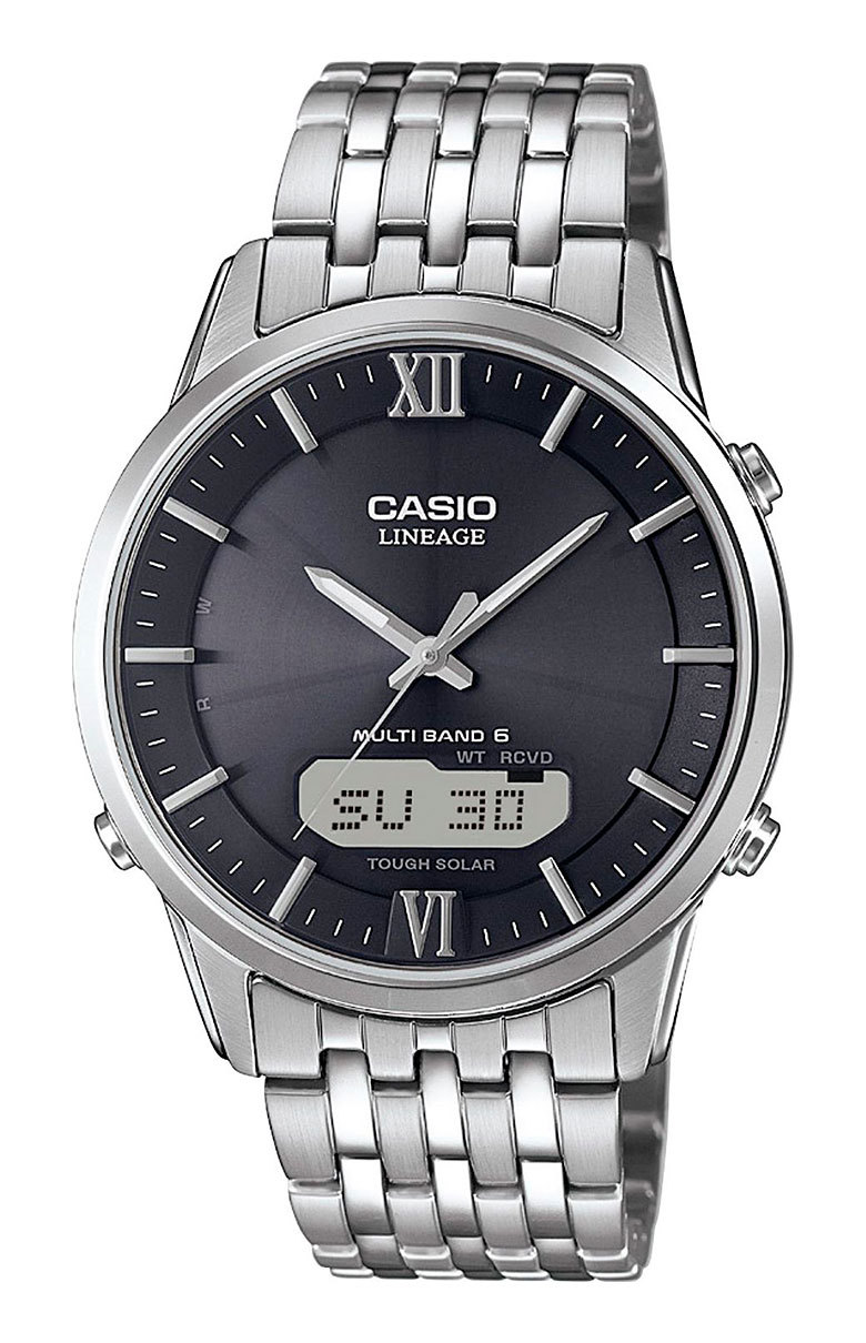 Casio Lineage LCW-M180D-1A / LCW-M180D-1AER - мужские наручные часы Casio Lineage LCW-M180D-1A / LCW-M180D-1AER - мужские наручные часыCasio<br><br><br>Бренд: Casio<br>Модель: Casio LCW-M180D-1A<br>Артикул: LCW-M180D-1A<br>Вариант артикула: LCW-M180D-1AER<br>Коллекция: Lineage<br>Подколлекция: None<br>Страна: Япония<br>Пол: мужские<br>Тип механизма: кварцевые<br>Механизм: None<br>Количество камней: None<br>Автоподзавод: None<br>Источник энергии: от солнечной батареи<br>Срок службы элемента питания: None<br>Дисплей: стрелки + цифры<br>Цифры: римские<br>Водозащита: WR 50<br>Противоударные: None<br>Материал корпуса: нерж. сталь<br>Материал браслета: нерж. сталь<br>Материал безеля: None<br>Стекло: сапфировое<br>Антибликовое покрытие: None<br>Цвет корпуса: None<br>Цвет браслета: None<br>Цвет циферблата: None<br>Цвет безеля: None<br>Размеры: 39.5x46.5x9.4 мм<br>Диаметр: None<br>Диаметр корпуса: None<br>Толщина: None<br>Ширина ремешка: None<br>Вес: 118 г<br>Спорт-функции: секундомер, таймер обратного отсчета<br>Подсветка: дисплея, стрелок<br>Вставка: None<br>Отображение даты: вечный календарь, число, день недели<br>Хронограф: None<br>Таймер: None<br>Термометр: None<br>Хронометр: None<br>GPS: None<br>Радиосинхронизация: есть<br>Барометр: None<br>Скелетон: None<br>Дополнительная информация: функция включения/отключения звука кнопок, коррекция времени по радиосигналу, ежечасный сигнал<br>Дополнительные функции: индикатор запаса хода, второй часовой пояс, будильник (количество установок: 5)