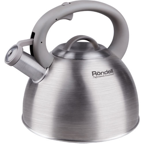 Чайник Rondell Balance со свистком 3л RDS-434 Чайник Rondell Balance со свистком 3л RDS-434Чайники со свистком Rondell<br>Чайник Rondell Balance со свистком 3л RDS-434<br> <br>Объем: 3 л.<br>Высококачественная нержавеющая сталь 18/10. Капсулированное дно. Эргономичная ручка из бакелита с силиконовым напылением. Свисток на клапане. Возможность налива воды одной рукой. Бакелитовый свисток со стальной сердцевиной и устройством для открывания носика на ручке. Сатинированная полировка корпуса. Подарочная упаковка с ручкой. Буклет с рецептами оригинальных чайных и кофейных напитков. Подходит для всех видов плит. Не подходит для посудомоечной машины.<br> <br>Описание<br>Основным преимуществом данной модели является выполненный в классической округлой форме дизайн корпуса и компактные размеры при объеме 3 л. Такой объем считается самым востребованным: он позволяет напоить любимым горячими напитками всю семью или большую компанию гостей.<br>Чайник Balance обязательно оценят любители эстетики в интерьере: одновременно с элегантной формой корпуса он обращает на себя внимание сатинированной поверхностью. Такая поверхность придает благородный вид и обеспечивает легкий уход.<br>Гармонично сочетать чайник с остальными предметами посуды Balance позволят аксессуары в коричнево-сером цвете.<br>Вкус Ваших горячих напитков всегда останется непревзойденным, а вода сохранит свои природные свойства благодаря корпусу из одного из самых экологичных материалов высококачественной нержавеющей стали.<br>Исключительное удобство в обращении с чайником обеспечит анатомическая форма бакелитовой ручки с силиконовым напылением. Такая ручка не нагревается, приятно ложится в руку и не скользят. Легко открыть свисток чайника и налить воду Вы можете при помощи удобно расположенной на ручке кнопки.<br>Еще одним преимуществом чайника Balance является то, что он подходит для всех видов плит, включая индукционные плиты.<br>