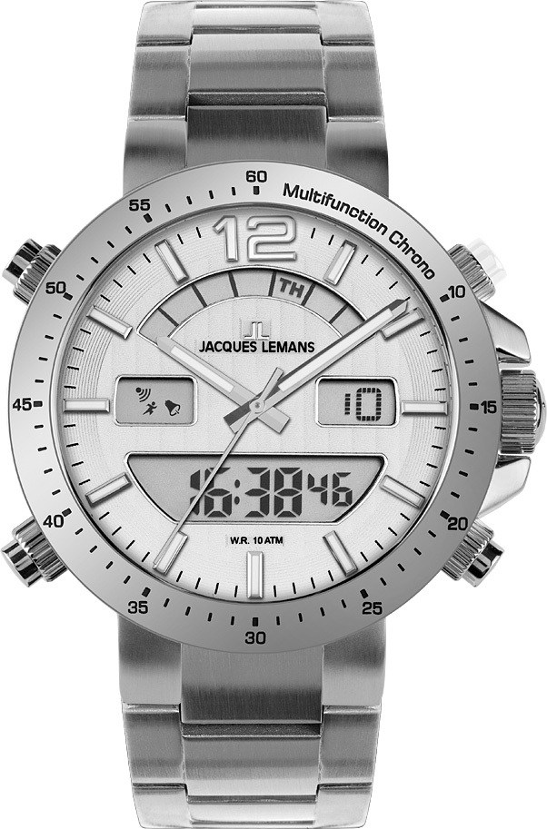 Jacques Lemans 1-1713D - мужские наручные часы Jacques Lemans 1-1713D - мужские наручные часыJacques Lemans<br><br><br>Бренд: Jacques Lemans<br>Модель: Jacques Lemans 1-1713D<br>Артикул: 1-1713D<br>Вариант артикула: None<br>Коллекция: None<br>Подколлекция: None<br>Страна: Австрия<br>Пол: мужские<br>Тип механизма: кварцевые<br>Механизм: None<br>Количество камней: None<br>Автоподзавод: None<br>Источник энергии: от батарейки<br>Срок службы элемента питания: None<br>Дисплей: стрелки + цифры<br>Цифры: арабские<br>Водозащита: WR 10<br>Противоударные: None<br>Материал корпуса: нерж. сталь<br>Материал браслета: нерж. сталь<br>Материал безеля: None<br>Стекло: Crystex<br>Антибликовое покрытие: None<br>Цвет корпуса: None<br>Цвет браслета: None<br>Цвет циферблата: None<br>Цвет безеля: None<br>Размеры: 46 мм<br>Диаметр: None<br>Диаметр корпуса: None<br>Толщина: None<br>Ширина ремешка: None<br>Вес: None<br>Спорт-функции: секундомер<br>Подсветка: стрелок<br>Вставка: None<br>Отображение даты: вечный календарь, число, день недели<br>Хронограф: есть<br>Таймер: None<br>Термометр: None<br>Хронометр: None<br>GPS: None<br>Радиосинхронизация: None<br>Барометр: None<br>Скелетон: None<br>Дополнительная информация: None<br>Дополнительные функции: будильник