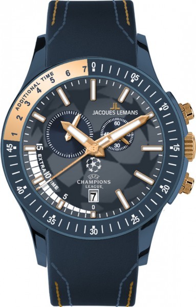 Jacques Lemans U-44A - мужские наручные часы из коллекции UEFA Jacques Lemans U-44A - мужские наручные часы из коллекции UEFAJacques Lemans<br><br><br>Бренд: Jacques Lemans<br>Модель: Jacques Lemans U-44A<br>Артикул: U-44A<br>Вариант артикула: None<br>Коллекция: UEFA<br>Подколлекция: None<br>Страна: Австрия<br>Пол: мужские<br>Тип механизма: кварцевые<br>Механизм: None<br>Количество камней: None<br>Автоподзавод: None<br>Источник энергии: от батарейки<br>Срок службы элемента питания: None<br>Дисплей: стрелки<br>Цифры: отсутствуют<br>Водозащита: WR 10<br>Противоударные: None<br>Материал корпуса: нерж. сталь, IP покрытие (полное)<br>Материал браслета: кожа<br>Материал безеля: None<br>Стекло: Crystex<br>Антибликовое покрытие: None<br>Цвет корпуса: None<br>Цвет браслета: None<br>Цвет циферблата: None<br>Цвет безеля: None<br>Размеры: 44 мм<br>Диаметр: None<br>Диаметр корпуса: None<br>Толщина: None<br>Ширина ремешка: None<br>Вес: None<br>Спорт-функции: секундомер<br>Подсветка: стрелок<br>Вставка: None<br>Отображение даты: число<br>Хронограф: есть<br>Таймер: None<br>Термометр: None<br>Хронометр: None<br>GPS: None<br>Радиосинхронизация: None<br>Барометр: None<br>Скелетон: None<br>Дополнительная информация: None<br>Дополнительные функции: None
