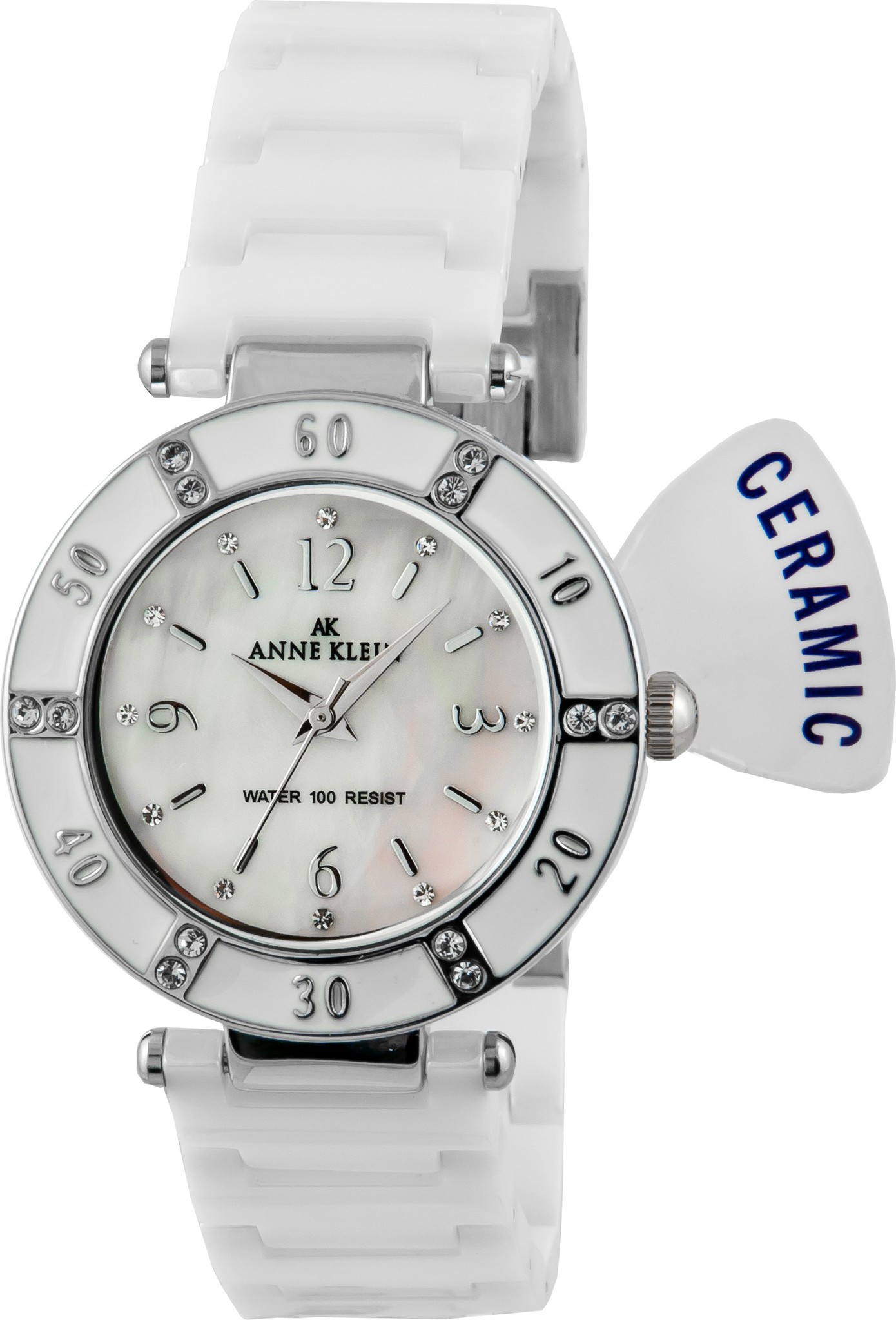 Anne Klein 9417WTWT - женские наручные часы из коллекции Ceramics Anne Klein 9417WTWT - женские наручные часы из коллекции CeramicsAnne Klein<br><br><br>Бренд: Anne Klein<br>Модель: Anne Klein 9417 WTWT<br>Артикул: 9417WTWT<br>Вариант артикула: None<br>Коллекция: Ceramics<br>Подколлекция: None<br>Страна: США<br>Пол: женские<br>Тип механизма: кварцевые<br>Механизм: None<br>Количество камней: None<br>Автоподзавод: None<br>Источник энергии: от батарейки<br>Срок службы элемента питания: None<br>Дисплей: стрелки<br>Цифры: арабские<br>Водозащита: WR 30<br>Противоударные: None<br>Материал корпуса: керамика, покрытие: керамика<br>Материал браслета: керамика<br>Материал безеля: None<br>Стекло: минеральное<br>Антибликовое покрытие: None<br>Цвет корпуса: None<br>Цвет браслета: None<br>Цвет циферблата: None<br>Цвет безеля: None<br>Размеры: None<br>Диаметр: None<br>Диаметр корпуса: None<br>Толщина: None<br>Ширина ремешка: None<br>Вес: None<br>Спорт-функции: None<br>Подсветка: None<br>Вставка: кристаллы Swarovski<br>Отображение даты: None<br>Хронограф: None<br>Таймер: None<br>Термометр: None<br>Хронометр: None<br>GPS: None<br>Радиосинхронизация: None<br>Барометр: None<br>Скелетон: None<br>Дополнительная информация: None<br>Дополнительные функции: None