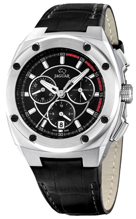 Jaguar J806_4 - мужские наручные часы Jaguar J806_4 - мужские наручные часыJaguar<br><br><br>Бренд: Jaguar<br>Модель: Jaguar J806_4<br>Артикул: J806_4<br>Вариант артикула: None<br>Коллекция: None<br>Подколлекция: None<br>Страна: Швейцария<br>Пол: мужские<br>Тип механизма: кварцевые<br>Механизм: None<br>Количество камней: None<br>Автоподзавод: None<br>Источник энергии: от батарейки<br>Срок службы элемента питания: None<br>Дисплей: стрелки<br>Цифры: отсутствуют<br>Водозащита: WR 50<br>Противоударные: None<br>Материал корпуса: нерж. сталь<br>Материал браслета: кожа<br>Материал безеля: None<br>Стекло: сапфировое<br>Антибликовое покрытие: None<br>Цвет корпуса: None<br>Цвет браслета: None<br>Цвет циферблата: None<br>Цвет безеля: None<br>Размеры: 43.7x13.3 мм<br>Диаметр: None<br>Диаметр корпуса: None<br>Толщина: None<br>Ширина ремешка: None<br>Вес: None<br>Спорт-функции: секундомер<br>Подсветка: стрелок<br>Вставка: None<br>Отображение даты: число<br>Хронограф: есть<br>Таймер: None<br>Термометр: None<br>Хронометр: None<br>GPS: None<br>Радиосинхронизация: None<br>Барометр: None<br>Скелетон: None<br>Дополнительная информация: None<br>Дополнительные функции: None