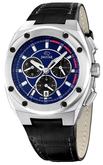 Jaguar J806_3 - мужские наручные часы Jaguar J806_3 - мужские наручные часыJaguar<br><br><br>Бренд: Jaguar<br>Модель: Jaguar J806_3<br>Артикул: J806_3<br>Вариант артикула: None<br>Коллекция: None<br>Подколлекция: None<br>Страна: Швейцария<br>Пол: мужские<br>Тип механизма: кварцевые<br>Механизм: None<br>Количество камней: None<br>Автоподзавод: None<br>Источник энергии: от батарейки<br>Срок службы элемента питания: None<br>Дисплей: стрелки<br>Цифры: отсутствуют<br>Водозащита: WR 50<br>Противоударные: None<br>Материал корпуса: нерж. сталь<br>Материал браслета: кожа<br>Материал безеля: None<br>Стекло: сапфировое<br>Антибликовое покрытие: None<br>Цвет корпуса: None<br>Цвет браслета: None<br>Цвет циферблата: None<br>Цвет безеля: None<br>Размеры: 43.7x13.3 мм<br>Диаметр: None<br>Диаметр корпуса: None<br>Толщина: None<br>Ширина ремешка: None<br>Вес: None<br>Спорт-функции: секундомер<br>Подсветка: стрелок<br>Вставка: None<br>Отображение даты: число<br>Хронограф: есть<br>Таймер: None<br>Термометр: None<br>Хронометр: None<br>GPS: None<br>Радиосинхронизация: None<br>Барометр: None<br>Скелетон: None<br>Дополнительная информация: None<br>Дополнительные функции: None