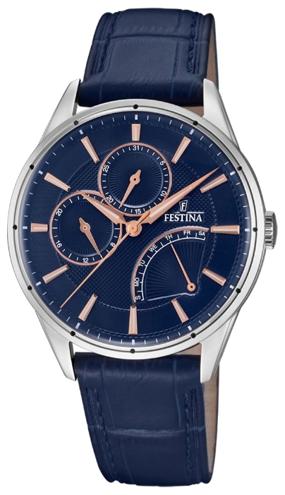 Festina F16974.3 - мужские наручные часы Festina F16974.3 - мужские наручные часыFestina<br><br><br>Бренд: Festina<br>Модель: Festina F16974/3<br>Артикул: F16974.3<br>Вариант артикула: None<br>Коллекция: None<br>Подколлекция: None<br>Страна: Испания<br>Пол: мужские<br>Тип механизма: кварцевые<br>Механизм: MJR00<br>Количество камней: None<br>Автоподзавод: None<br>Источник энергии: от батарейки<br>Срок службы элемента питания: None<br>Дисплей: стрелки<br>Цифры: отсутствуют<br>Водозащита: WR 30<br>Противоударные: None<br>Материал корпуса: нерж. сталь<br>Материал браслета: кожа<br>Материал безеля: None<br>Стекло: минеральное<br>Антибликовое покрытие: None<br>Цвет корпуса: None<br>Цвет браслета: None<br>Цвет циферблата: None<br>Цвет безеля: None<br>Размеры: None<br>Диаметр: None<br>Диаметр корпуса: 41<br>Толщина: None<br>Ширина ремешка: None<br>Вес: None<br>Спорт-функции: None<br>Подсветка: стрелок<br>Вставка: None<br>Отображение даты: число, день недели<br>Хронограф: None<br>Таймер: None<br>Термометр: None<br>Хронометр: None<br>GPS: None<br>Радиосинхронизация: None<br>Барометр: None<br>Скелетон: None<br>Дополнительная информация: None<br>Дополнительные функции: None