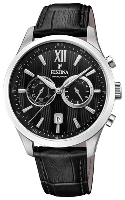Festina F16996.4 - мужские наручные часы Festina F16996.4 - мужские наручные часыFestina<br><br><br>Бренд: Festina<br>Модель: Festina F16996/4<br>Артикул: F16996.4<br>Вариант артикула: None<br>Коллекция: None<br>Подколлекция: None<br>Страна: Испания<br>Пол: мужские<br>Тип механизма: кварцевые<br>Механизм: M0S21<br>Количество камней: None<br>Автоподзавод: None<br>Источник энергии: от батарейки<br>Срок службы элемента питания: None<br>Дисплей: стрелки<br>Цифры: римские<br>Водозащита: WR 50<br>Противоударные: None<br>Материал корпуса: нерж. сталь<br>Материал браслета: кожа<br>Материал безеля: None<br>Стекло: минеральное<br>Антибликовое покрытие: None<br>Цвет корпуса: None<br>Цвет браслета: None<br>Цвет циферблата: None<br>Цвет безеля: None<br>Размеры: None<br>Диаметр: None<br>Диаметр корпуса: 44<br>Толщина: None<br>Ширина ремешка: None<br>Вес: None<br>Спорт-функции: секундомер<br>Подсветка: стрелок<br>Вставка: None<br>Отображение даты: число<br>Хронограф: есть<br>Таймер: None<br>Термометр: None<br>Хронометр: None<br>GPS: None<br>Радиосинхронизация: None<br>Барометр: None<br>Скелетон: None<br>Дополнительная информация: None<br>Дополнительные функции: None
