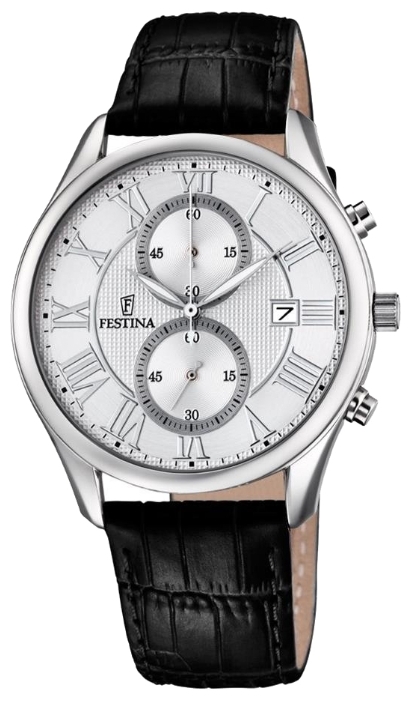 Festina F6855.1 - мужские наручные часы Festina F6855.1 - мужские наручные часыFestina<br><br><br>Бренд: Festina<br>Модель: Festina F6855/1<br>Артикул: F6855.1<br>Вариант артикула: None<br>Коллекция: None<br>Подколлекция: None<br>Страна: Испания<br>Пол: мужские<br>Тип механизма: кварцевые<br>Механизм: M0S11<br>Количество камней: None<br>Автоподзавод: None<br>Источник энергии: от батарейки<br>Срок службы элемента питания: None<br>Дисплей: стрелки<br>Цифры: римские<br>Водозащита: WR 30<br>Противоударные: None<br>Материал корпуса: нерж. сталь<br>Материал браслета: кожа<br>Материал безеля: None<br>Стекло: минеральное<br>Антибликовое покрытие: None<br>Цвет корпуса: None<br>Цвет браслета: None<br>Цвет циферблата: None<br>Цвет безеля: None<br>Размеры: None<br>Диаметр: None<br>Диаметр корпуса: 42<br>Толщина: None<br>Ширина ремешка: None<br>Вес: None<br>Спорт-функции: секундомер<br>Подсветка: стрелок<br>Вставка: None<br>Отображение даты: число<br>Хронограф: есть<br>Таймер: None<br>Термометр: None<br>Хронометр: None<br>GPS: None<br>Радиосинхронизация: None<br>Барометр: None<br>Скелетон: None<br>Дополнительная информация: None<br>Дополнительные функции: None