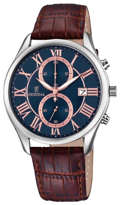 Festina F6855.3 - мужские наручные часы Festina F6855.3 - мужские наручные часыFestina<br><br><br>Бренд: Festina<br>Модель: Festina F6855/3<br>Артикул: F6855.3<br>Вариант артикула: None<br>Коллекция: None<br>Подколлекция: None<br>Страна: Испания<br>Пол: мужские<br>Тип механизма: кварцевые<br>Механизм: M0S11<br>Количество камней: None<br>Автоподзавод: None<br>Источник энергии: от батарейки<br>Срок службы элемента питания: None<br>Дисплей: стрелки<br>Цифры: римские<br>Водозащита: WR 30<br>Противоударные: None<br>Материал корпуса: нерж. сталь<br>Материал браслета: кожа<br>Материал безеля: None<br>Стекло: минеральное<br>Антибликовое покрытие: None<br>Цвет корпуса: None<br>Цвет браслета: None<br>Цвет циферблата: None<br>Цвет безеля: None<br>Размеры: None<br>Диаметр: None<br>Диаметр корпуса: 42<br>Толщина: None<br>Ширина ремешка: None<br>Вес: None<br>Спорт-функции: секундомер<br>Подсветка: стрелок<br>Вставка: None<br>Отображение даты: число<br>Хронограф: есть<br>Таймер: None<br>Термометр: None<br>Хронометр: None<br>GPS: None<br>Радиосинхронизация: None<br>Барометр: None<br>Скелетон: None<br>Дополнительная информация: None<br>Дополнительные функции: None