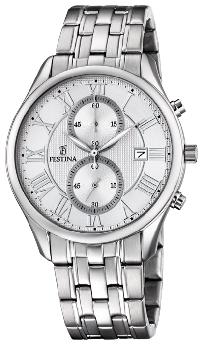 Festina F6854.1 - мужские наручные часы Festina F6854.1 - мужские наручные часыFestina<br><br><br>Бренд: Festina<br>Модель: Festina F6854/1<br>Артикул: F6854.1<br>Вариант артикула: None<br>Коллекция: None<br>Подколлекция: None<br>Страна: Испания<br>Пол: мужские<br>Тип механизма: кварцевые<br>Механизм: M0S11<br>Количество камней: None<br>Автоподзавод: None<br>Источник энергии: от батарейки<br>Срок службы элемента питания: None<br>Дисплей: стрелки<br>Цифры: римские<br>Водозащита: WR 30<br>Противоударные: None<br>Материал корпуса: нерж. сталь<br>Материал браслета: нерж. сталь<br>Материал безеля: None<br>Стекло: минеральное<br>Антибликовое покрытие: None<br>Цвет корпуса: None<br>Цвет браслета: None<br>Цвет циферблата: None<br>Цвет безеля: None<br>Размеры: None<br>Диаметр: None<br>Диаметр корпуса: 42<br>Толщина: None<br>Ширина ремешка: None<br>Вес: None<br>Спорт-функции: секундомер<br>Подсветка: стрелок<br>Вставка: None<br>Отображение даты: число<br>Хронограф: есть<br>Таймер: None<br>Термометр: None<br>Хронометр: None<br>GPS: None<br>Радиосинхронизация: None<br>Барометр: None<br>Скелетон: None<br>Дополнительная информация: None<br>Дополнительные функции: None