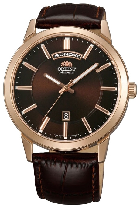 Orient EV0U002T / FEV0U002TH - мужские наручные часы Orient EV0U002T / FEV0U002TH - мужские наручные часыORIENT<br><br><br>Бренд: ORIENT<br>Модель: ORIENT EV0U002T<br>Артикул: EV0U002T<br>Вариант артикула: FEV0U002TH<br>Коллекция: None<br>Подколлекция: None<br>Страна: Япония<br>Пол: мужские<br>Тип механизма: механические<br>Механизм: Orient (EV)46E<br>Количество камней: 21<br>Автоподзавод: есть<br>Источник энергии: пружинный механизм<br>Срок службы элемента питания: None<br>Дисплей: стрелки<br>Цифры: отсутствуют<br>Водозащита: WR 50<br>Противоударные: None<br>Материал корпуса: нерж. сталь, покрытие: позолота (полное)<br>Материал браслета: кожа<br>Материал безеля: None<br>Стекло: минеральное<br>Антибликовое покрытие: None<br>Цвет корпуса: None<br>Цвет браслета: None<br>Цвет циферблата: None<br>Цвет безеля: None<br>Размеры: 42x11 мм<br>Диаметр: None<br>Диаметр корпуса: None<br>Толщина: None<br>Ширина ремешка: None<br>Вес: 67 г<br>Спорт-функции: None<br>Подсветка: стрелок<br>Вставка: None<br>Отображение даты: число, день недели<br>Хронограф: None<br>Таймер: None<br>Термометр: None<br>Хронометр: None<br>GPS: None<br>Радиосинхронизация: None<br>Барометр: None<br>Скелетон: None<br>Дополнительная информация: None<br>Дополнительные функции: None