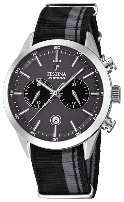 Festina F16827.1 - мужские наручные часы из коллекции Chronograph Festina F16827.1 - мужские наручные часы из коллекции ChronographFestina<br><br><br>Бренд: Festina<br>Модель: Festina F16827/1<br>Артикул: F16827.1<br>Вариант артикула: None<br>Коллекция: Chronograph<br>Подколлекция: None<br>Страна: Испания<br>Пол: мужские<br>Тип механизма: кварцевые<br>Механизм: MOS21<br>Количество камней: None<br>Автоподзавод: None<br>Источник энергии: от батарейки<br>Срок службы элемента питания: None<br>Дисплей: стрелки<br>Цифры: отсутствуют<br>Водозащита: WR 50<br>Противоударные: None<br>Материал корпуса: нерж. сталь<br>Материал браслета: текстиль<br>Материал безеля: None<br>Стекло: минеральное<br>Антибликовое покрытие: None<br>Цвет корпуса: None<br>Цвет браслета: None<br>Цвет циферблата: None<br>Цвет безеля: None<br>Размеры: 44 мм<br>Диаметр: None<br>Диаметр корпуса: None<br>Толщина: None<br>Ширина ремешка: None<br>Вес: None<br>Спорт-функции: секундомер<br>Подсветка: стрелок<br>Вставка: None<br>Отображение даты: число<br>Хронограф: есть<br>Таймер: None<br>Термометр: None<br>Хронометр: None<br>GPS: None<br>Радиосинхронизация: None<br>Барометр: None<br>Скелетон: None<br>Дополнительная информация: None<br>Дополнительные функции: None
