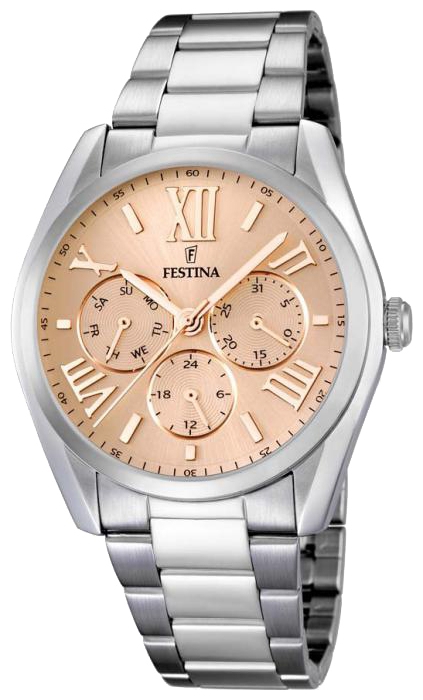 Festina F16750.3 - женские наручные часы Festina F16750.3 - женские наручные часыFestina<br><br><br>Бренд: Festina<br>Модель: Festina F16750/3<br>Артикул: F16750.3<br>Вариант артикула: None<br>Коллекция: None<br>Подколлекция: None<br>Страна: Испания<br>Пол: женские<br>Тип механизма: кварцевые<br>Механизм: M6P29<br>Количество камней: None<br>Автоподзавод: None<br>Источник энергии: от батарейки<br>Срок службы элемента питания: None<br>Дисплей: стрелки<br>Цифры: римские<br>Водозащита: WR 50<br>Противоударные: None<br>Материал корпуса: нерж. сталь<br>Материал браслета: нерж. сталь<br>Материал безеля: None<br>Стекло: минеральное<br>Антибликовое покрытие: None<br>Цвет корпуса: None<br>Цвет браслета: None<br>Цвет циферблата: None<br>Цвет безеля: None<br>Размеры: 42.2 мм<br>Диаметр: None<br>Диаметр корпуса: None<br>Толщина: None<br>Ширина ремешка: None<br>Вес: None<br>Спорт-функции: None<br>Подсветка: None<br>Вставка: None<br>Отображение даты: число, день недели<br>Хронограф: None<br>Таймер: None<br>Термометр: None<br>Хронометр: None<br>GPS: None<br>Радиосинхронизация: None<br>Барометр: None<br>Скелетон: None<br>Дополнительная информация: None<br>Дополнительные функции: None